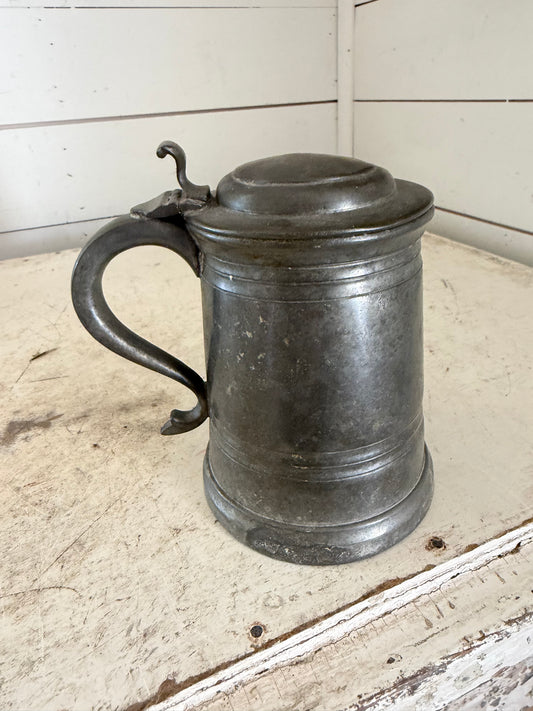Antique Sheffield pewter tankard with lid - Made in englandn