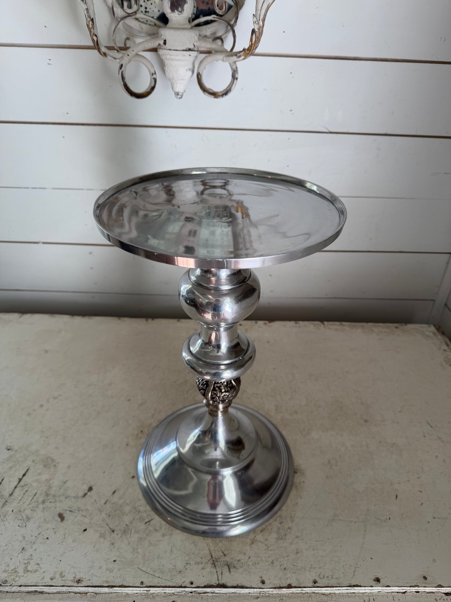 Tall Aluminum pedestal with Silver plate piece in the center