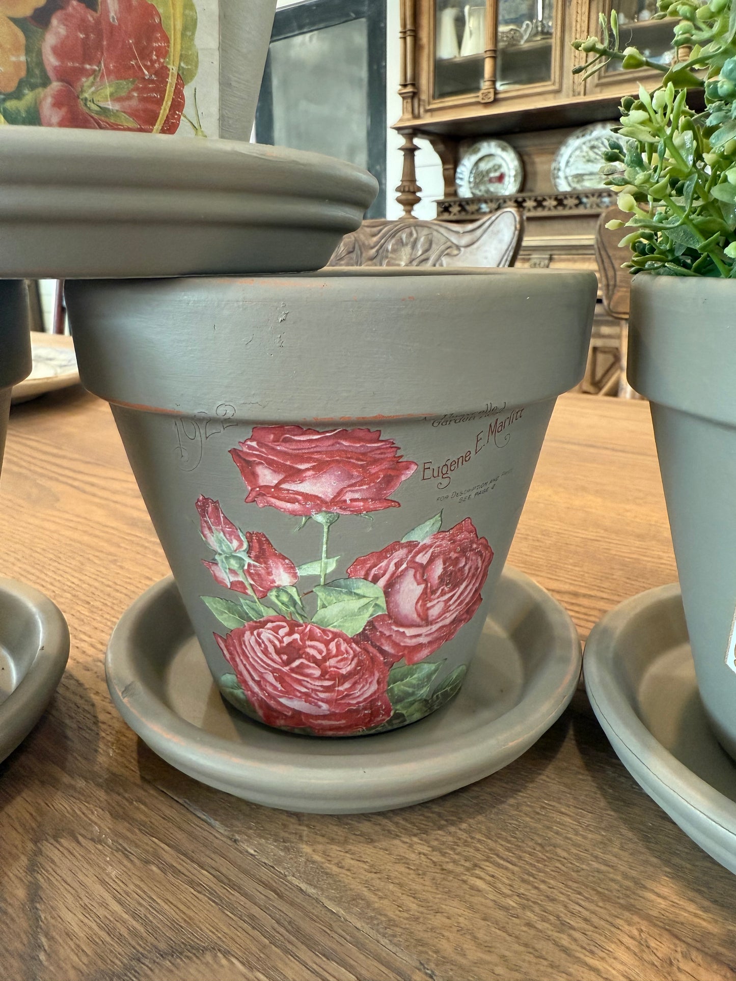 Hand Painted Terra Cotta Pot with catch plate - greenery not included - sold individually