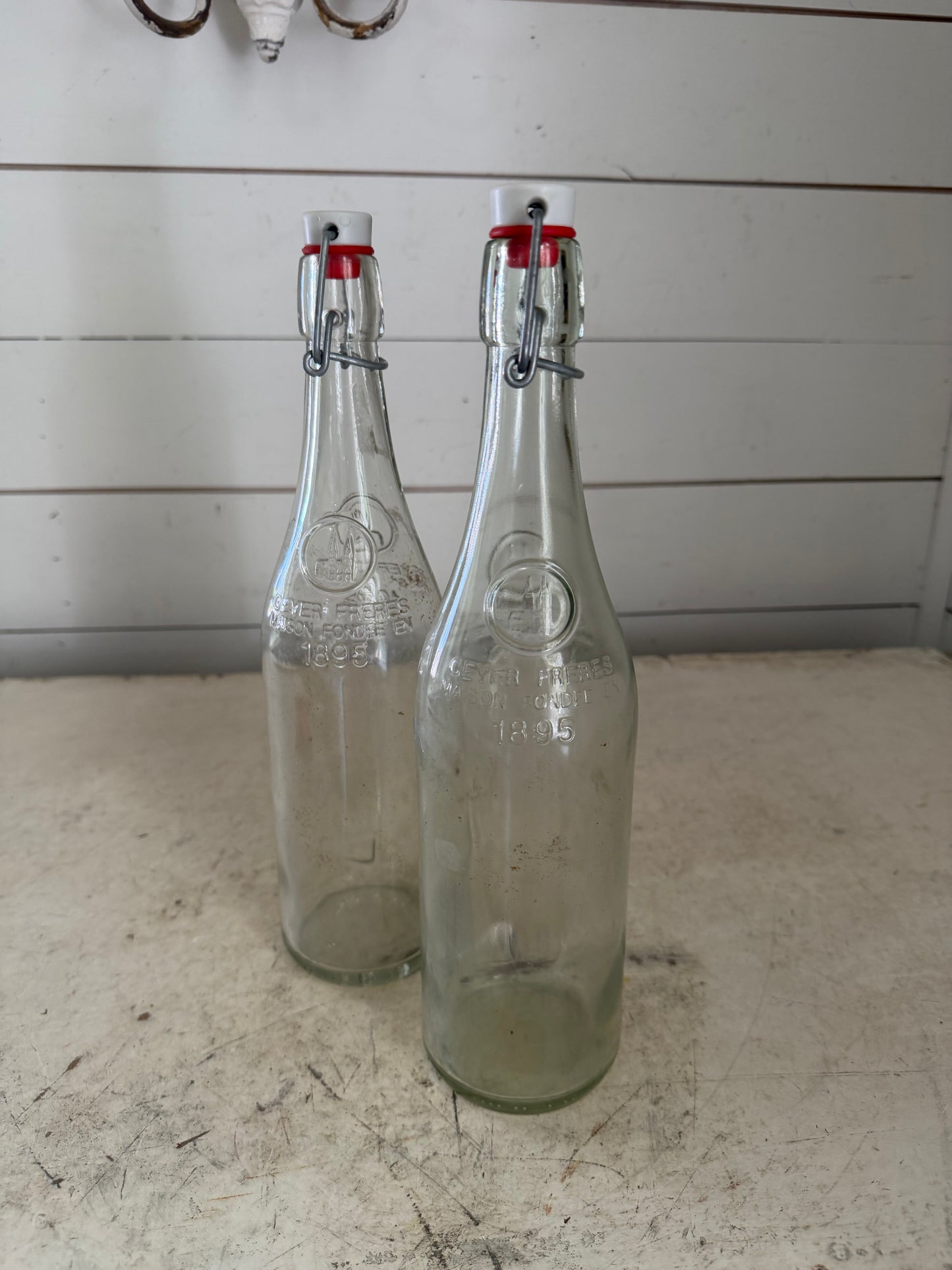 Vintage Geyer Freres 750ml Glass Bottle 12.5" Maison Fondee 1895 Swing-Top Lid