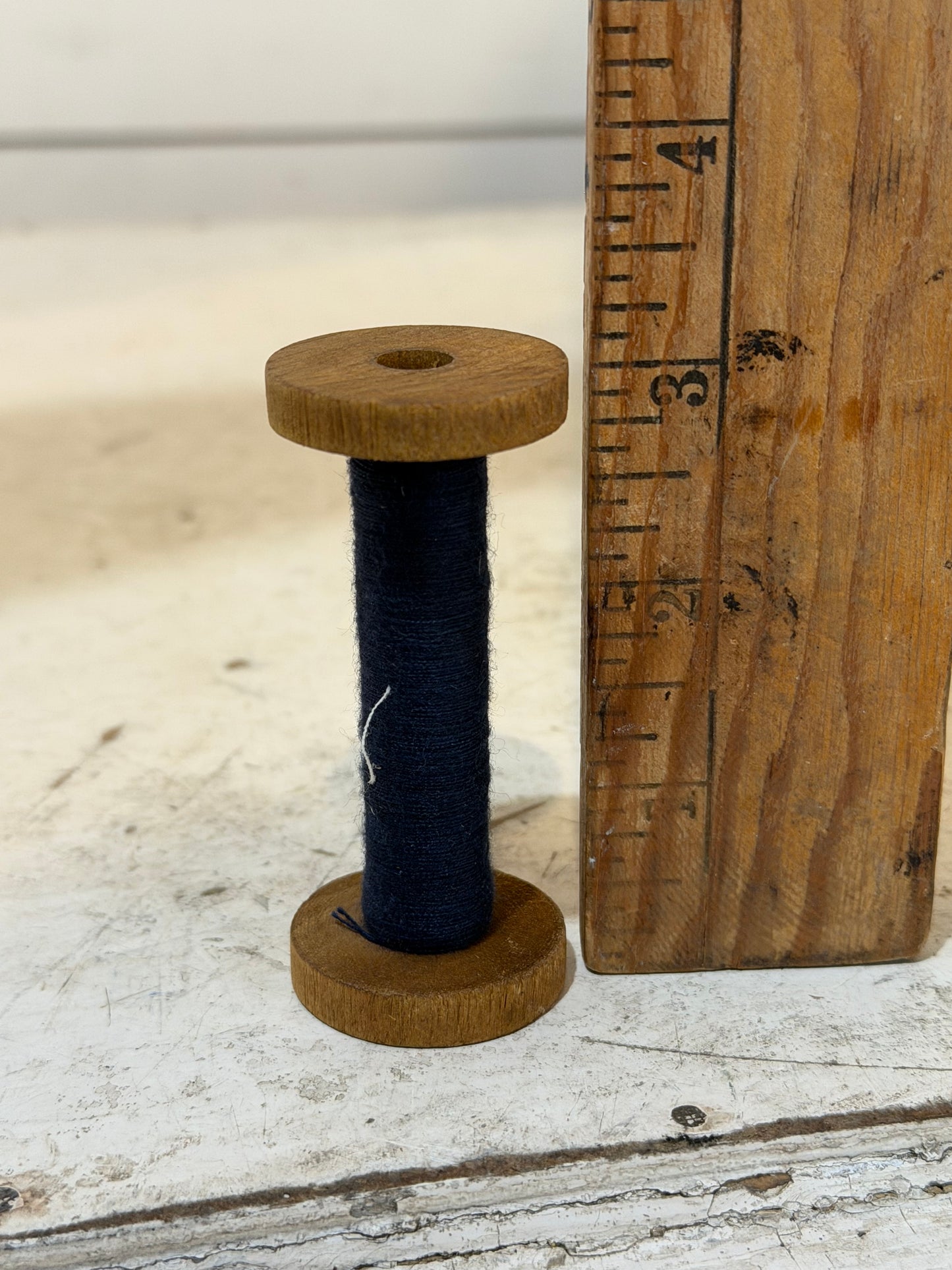 Wood Spool with Navy Blue Thread