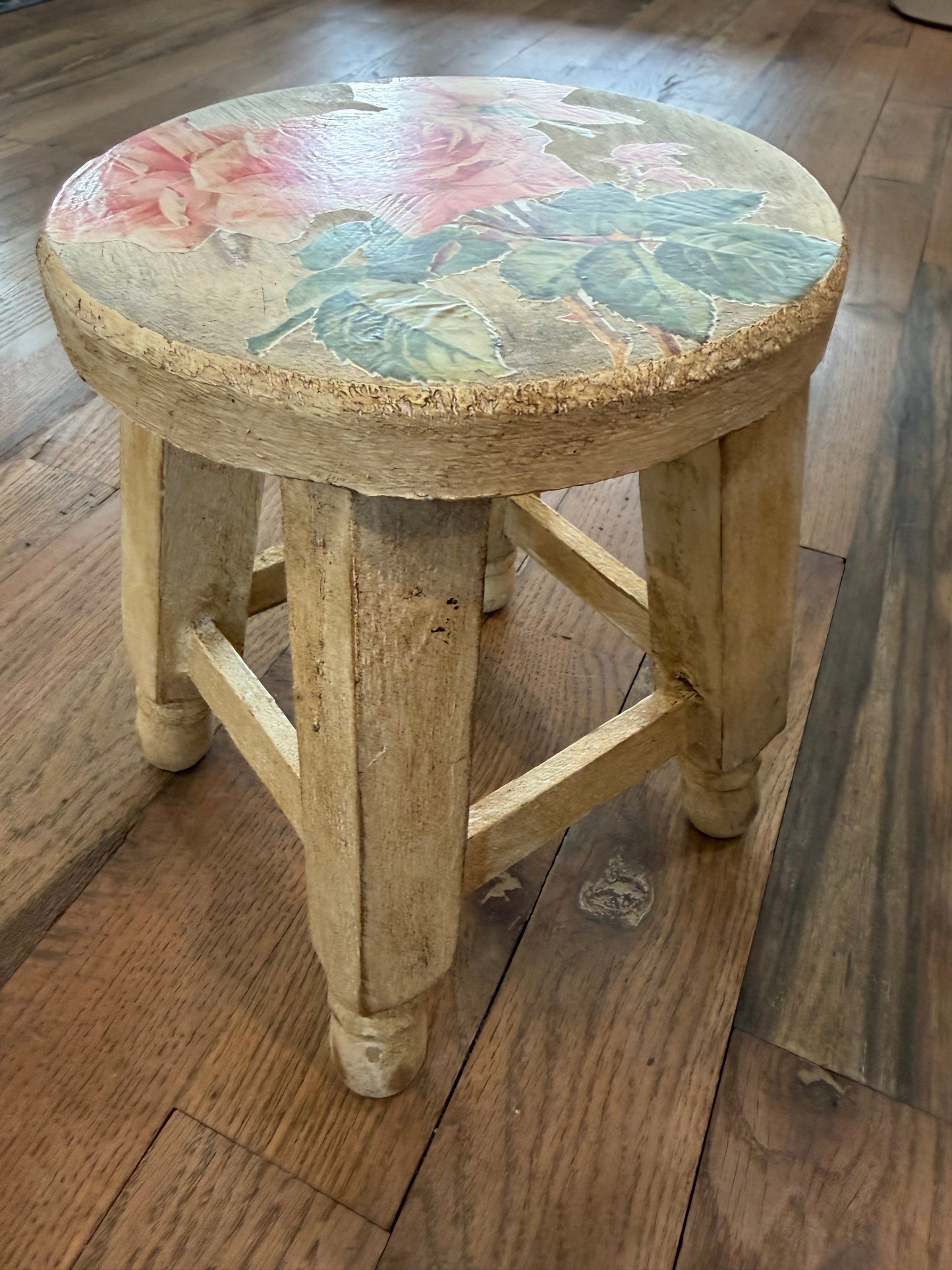 Pink Rose Stool-8x10 in-Rustic-Antiqued White-Monroe