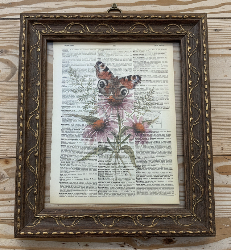 Butterfly Floral Printed on Old Dictionary Pages - dictionary pages and age will vary