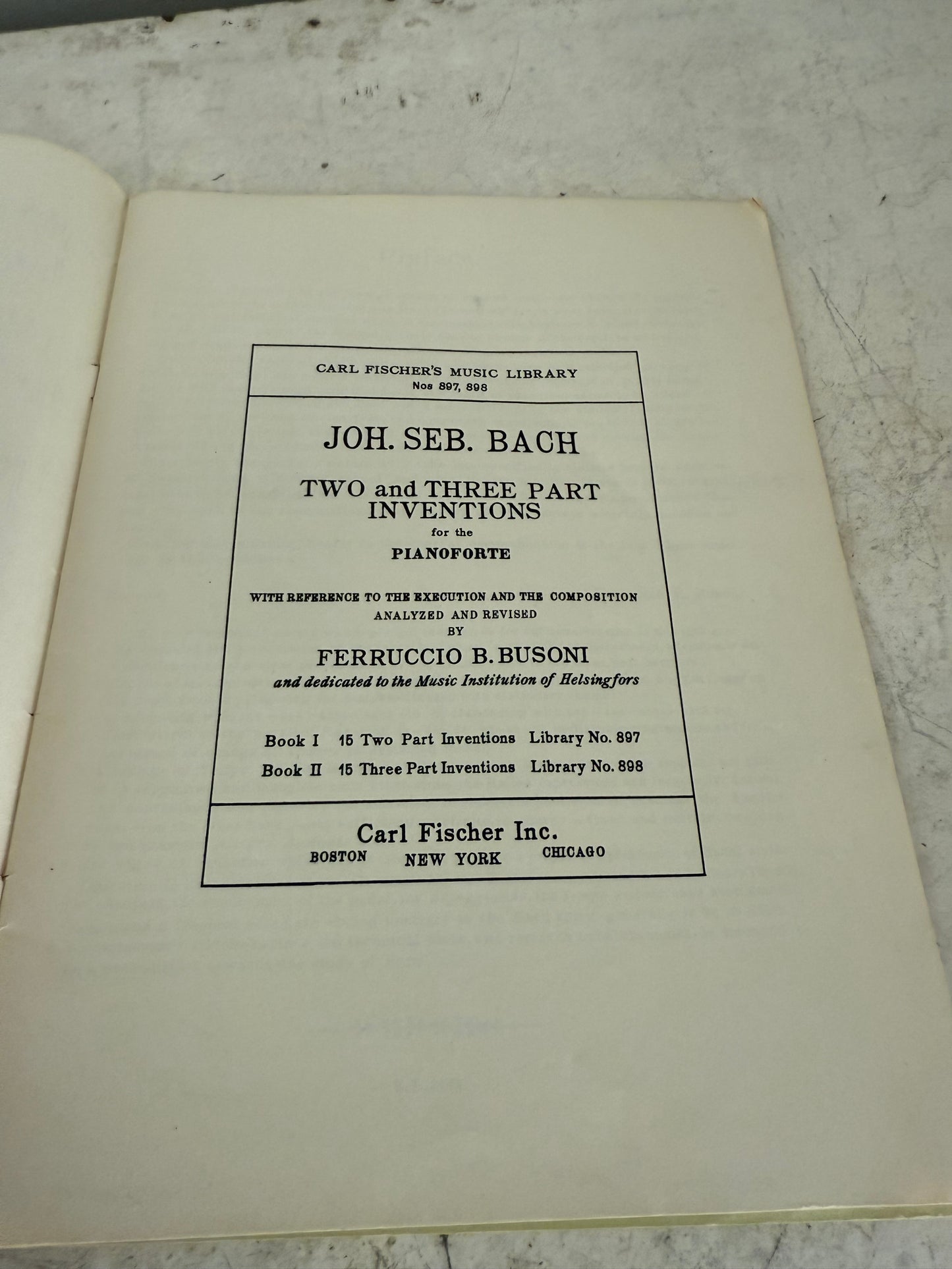 Carl Fischer's Music Library No. 897 Bach-Busoni Two Part Inventions for Piano