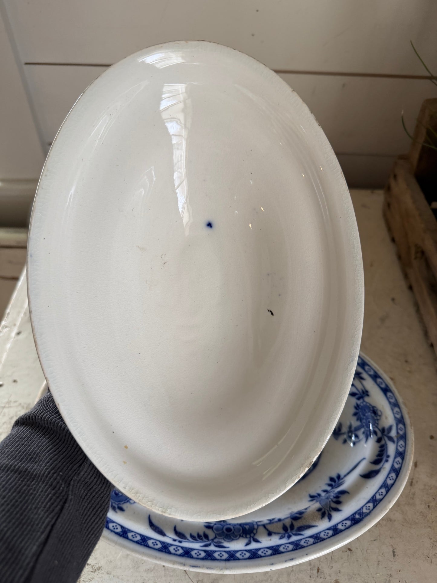 Flow Blue Serving Dish blue and white antique vegetable bowl footed serving dish ironstone china transferware classic English