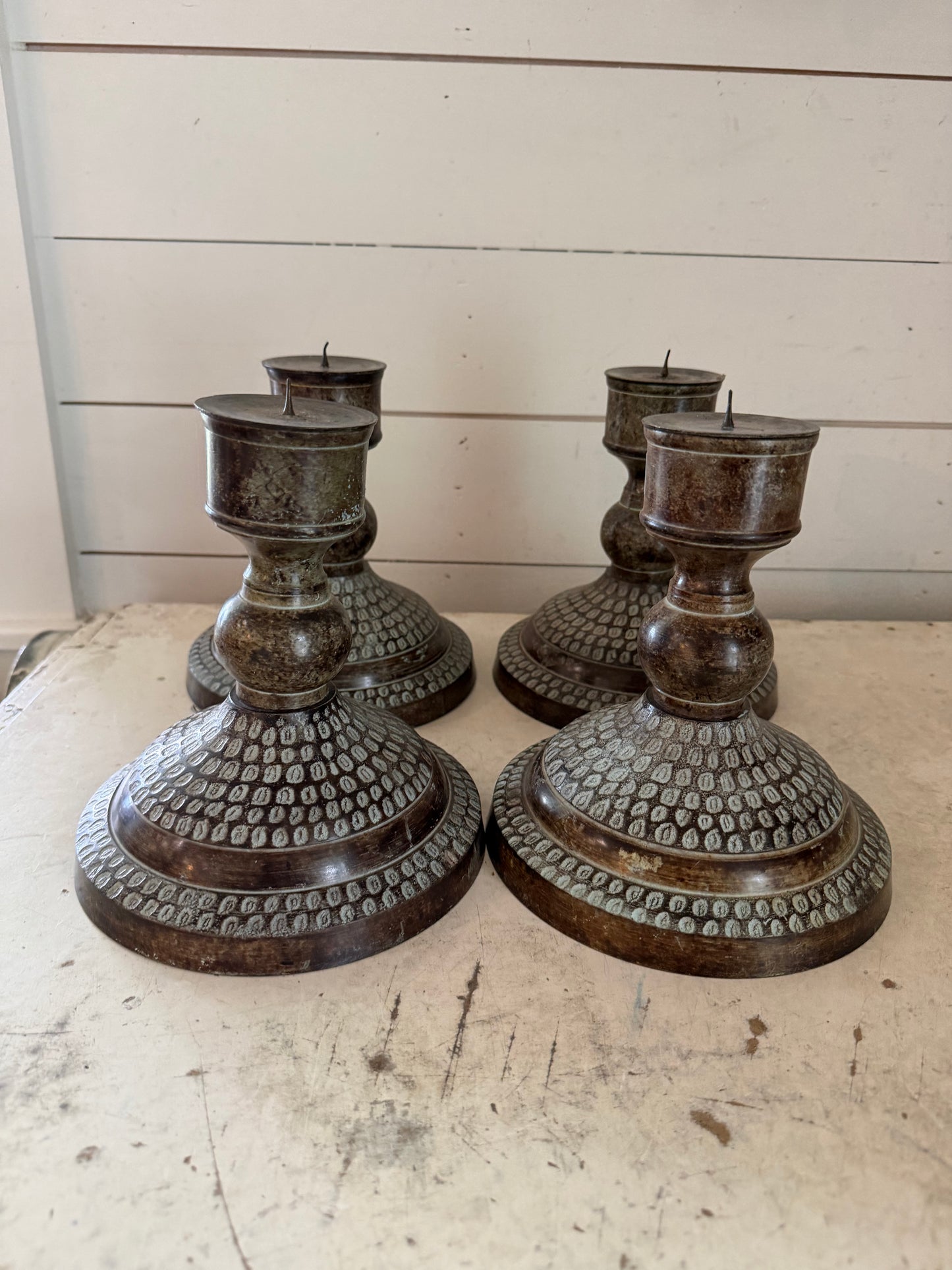 Bronze toned pillar candlestick sold individually