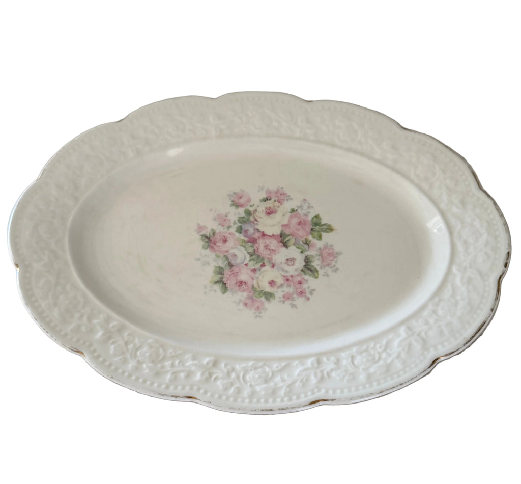 Vintage~Oval Platter~Edwin M. Knowles China Co USA Floral Pattern 11.5"
