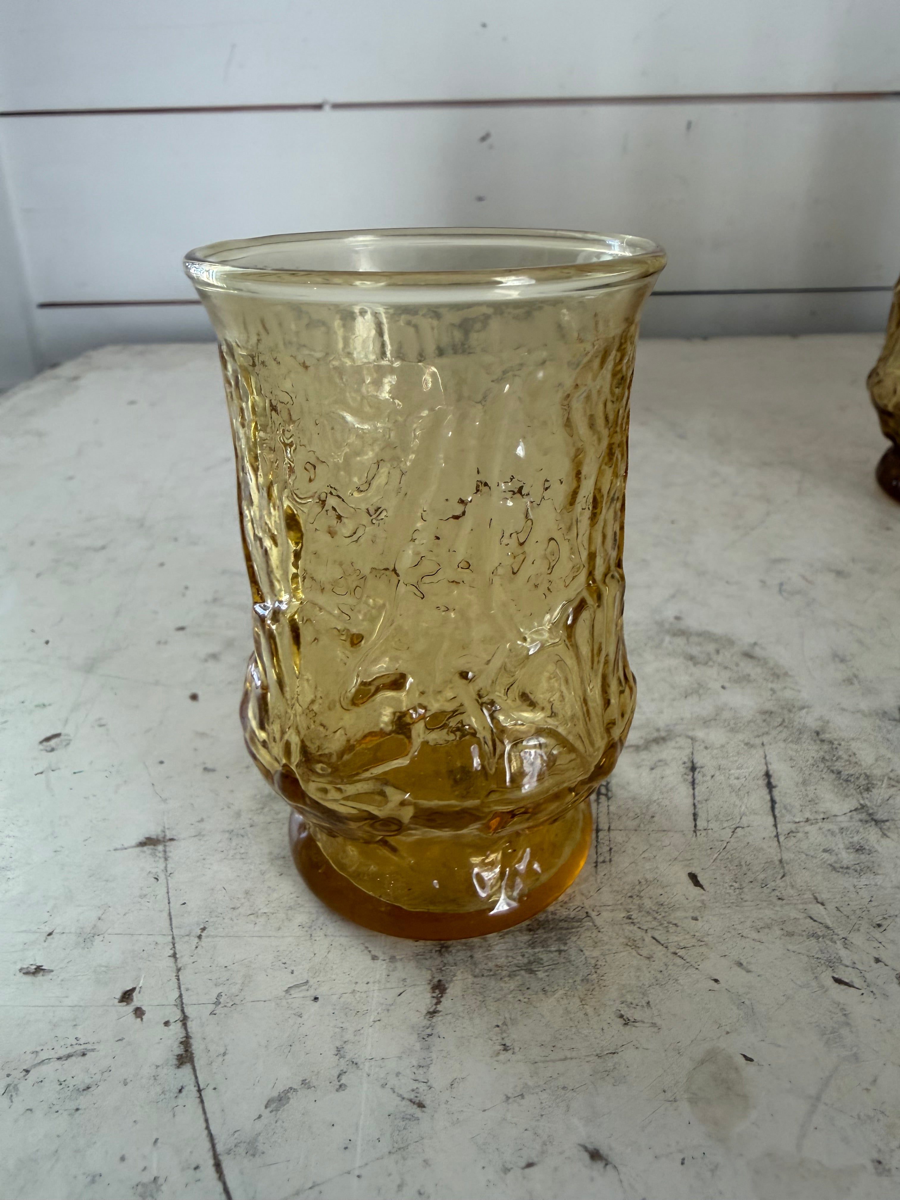 Anchor Hocking Amber Rain Flower Drinking Glasses Tumblers