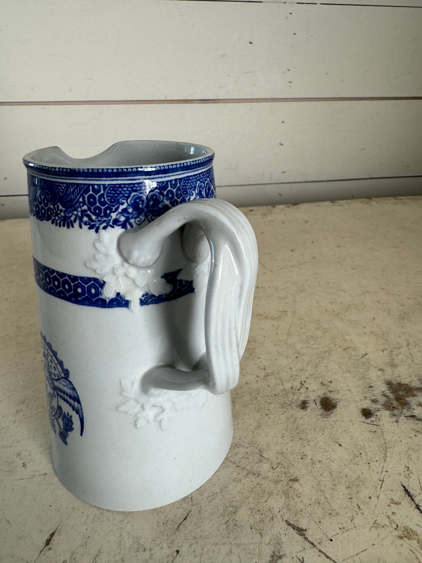 Spode Blue Heritage Pattern Number W69 Tall 5 1/2" Milk Jug / Pitcher