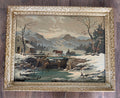 Large vintage mid-century paint by number winter scene