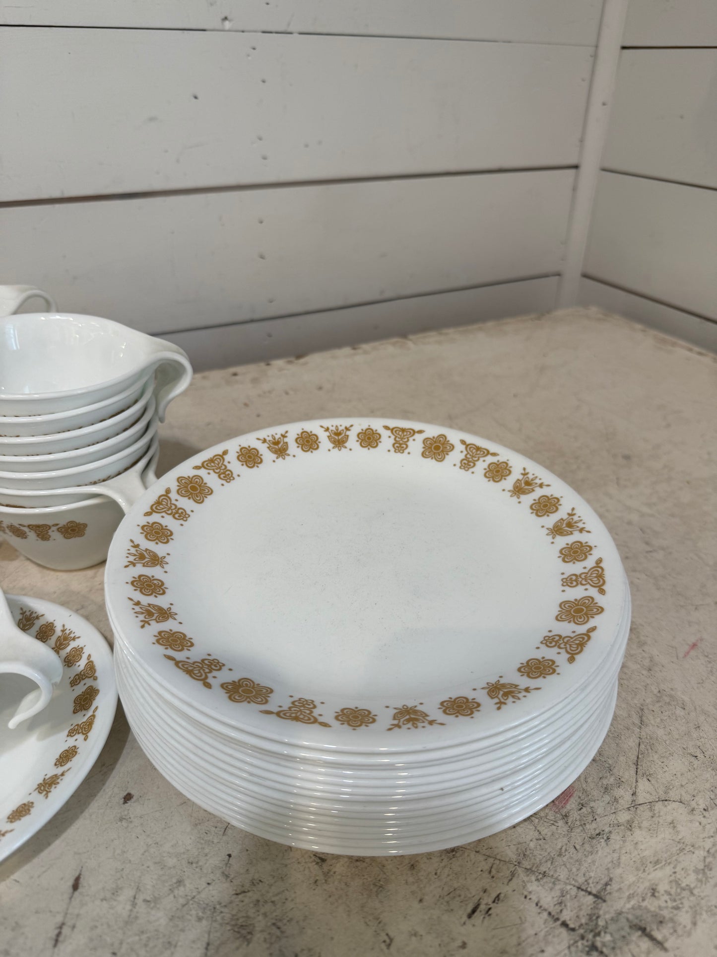Corelle "Butterfly Gold" teacup and saucer and plates sold individually