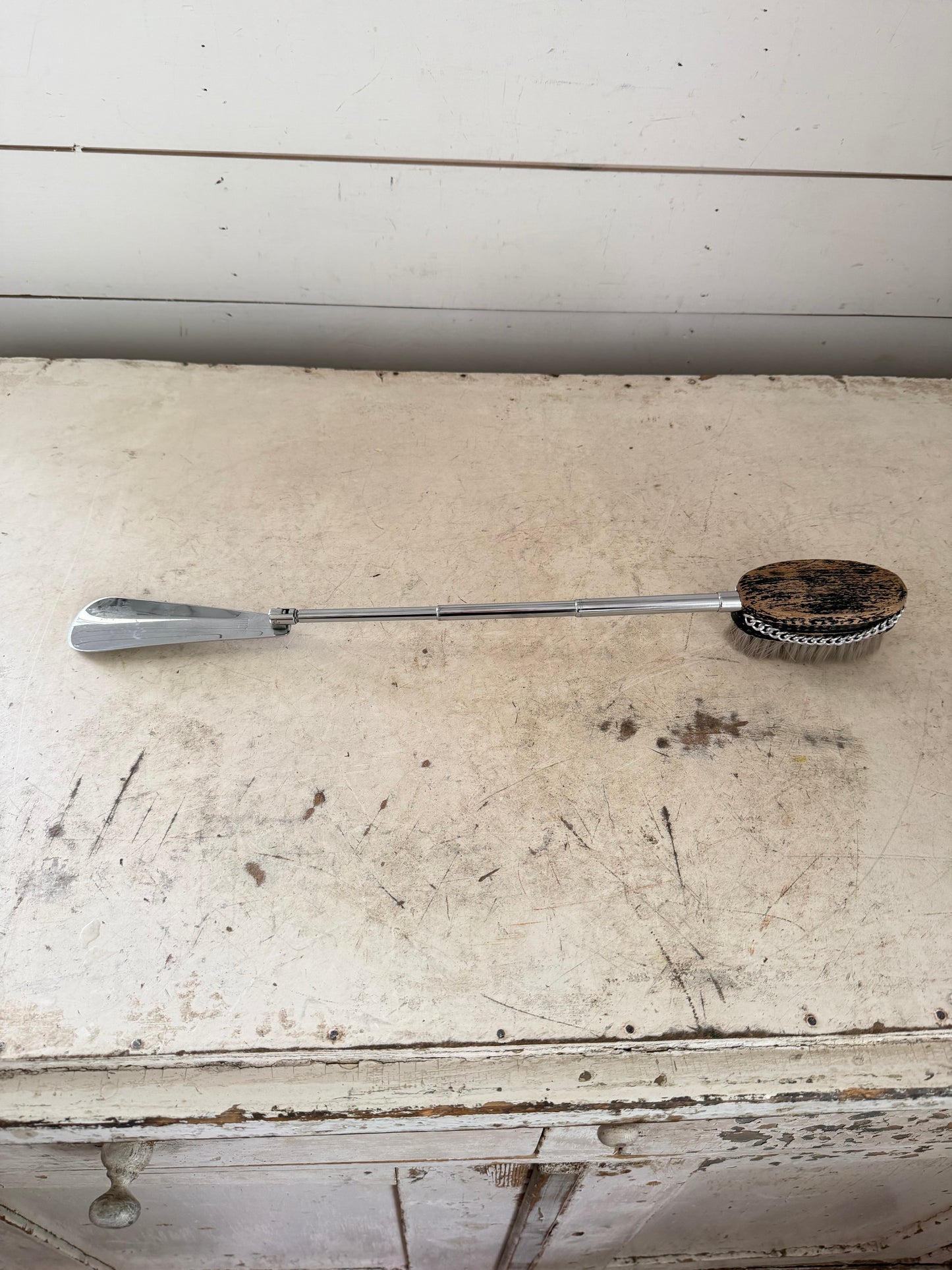 vintage Swank combination telescopic shoe horn and linen brush