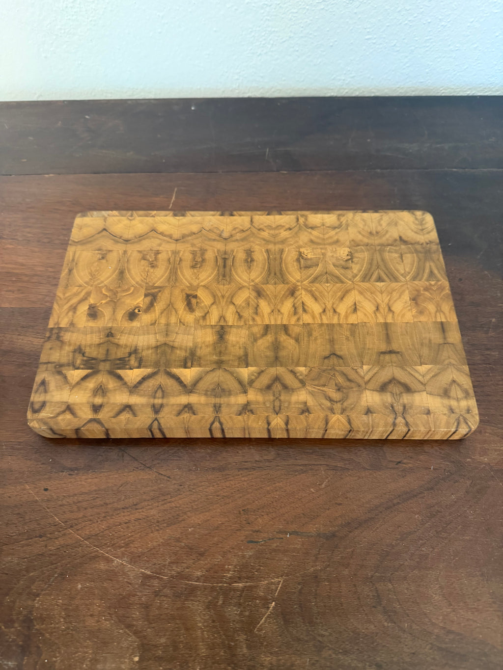 Vintage rectangular end-grain wooden cutting board