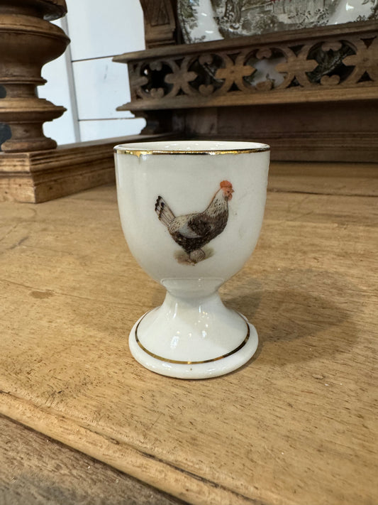 COLLECTABLE EGG CUP brown & white chicken