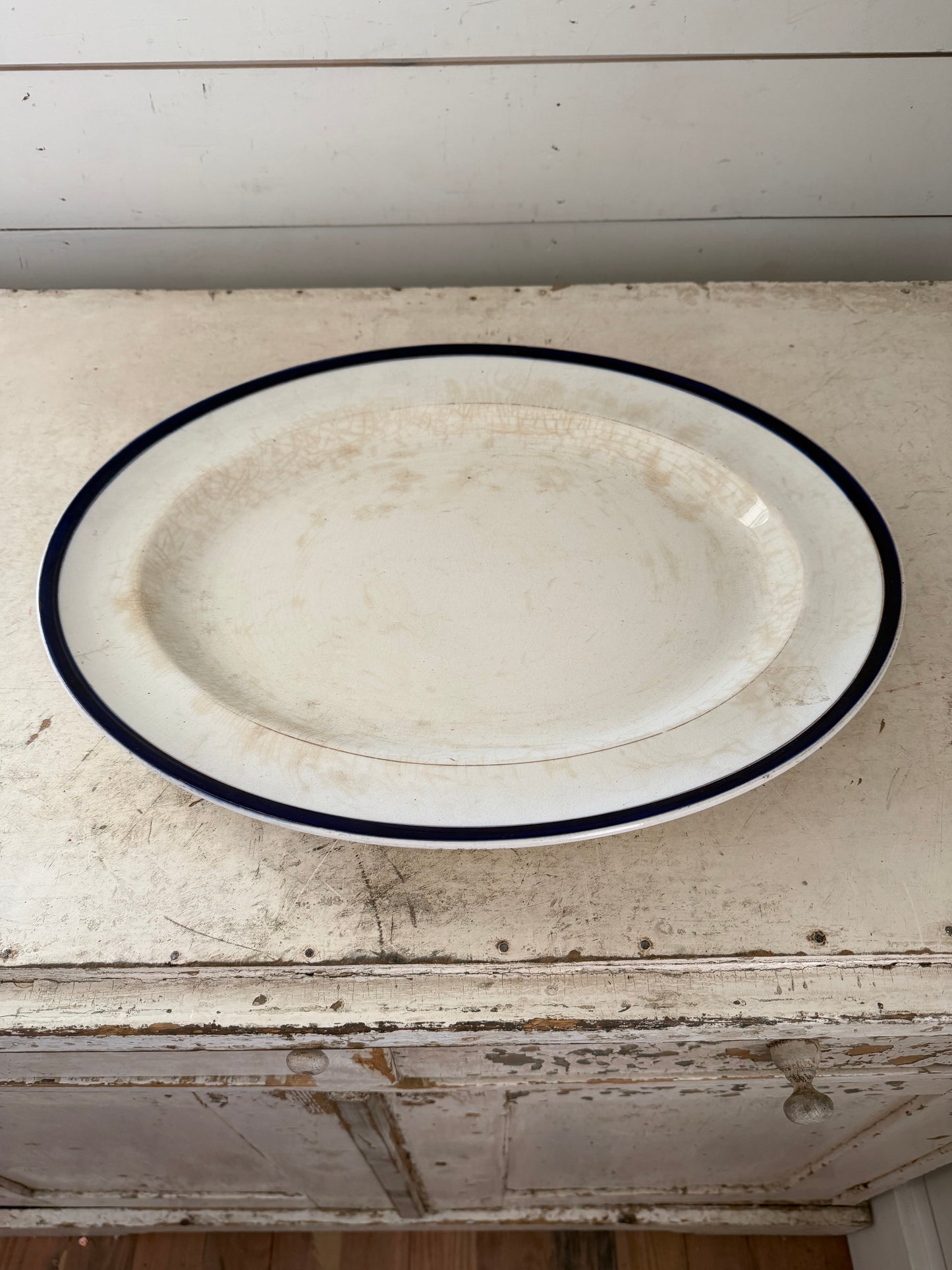 Antique Early Alfred Meakin serving platter with Blue Rim