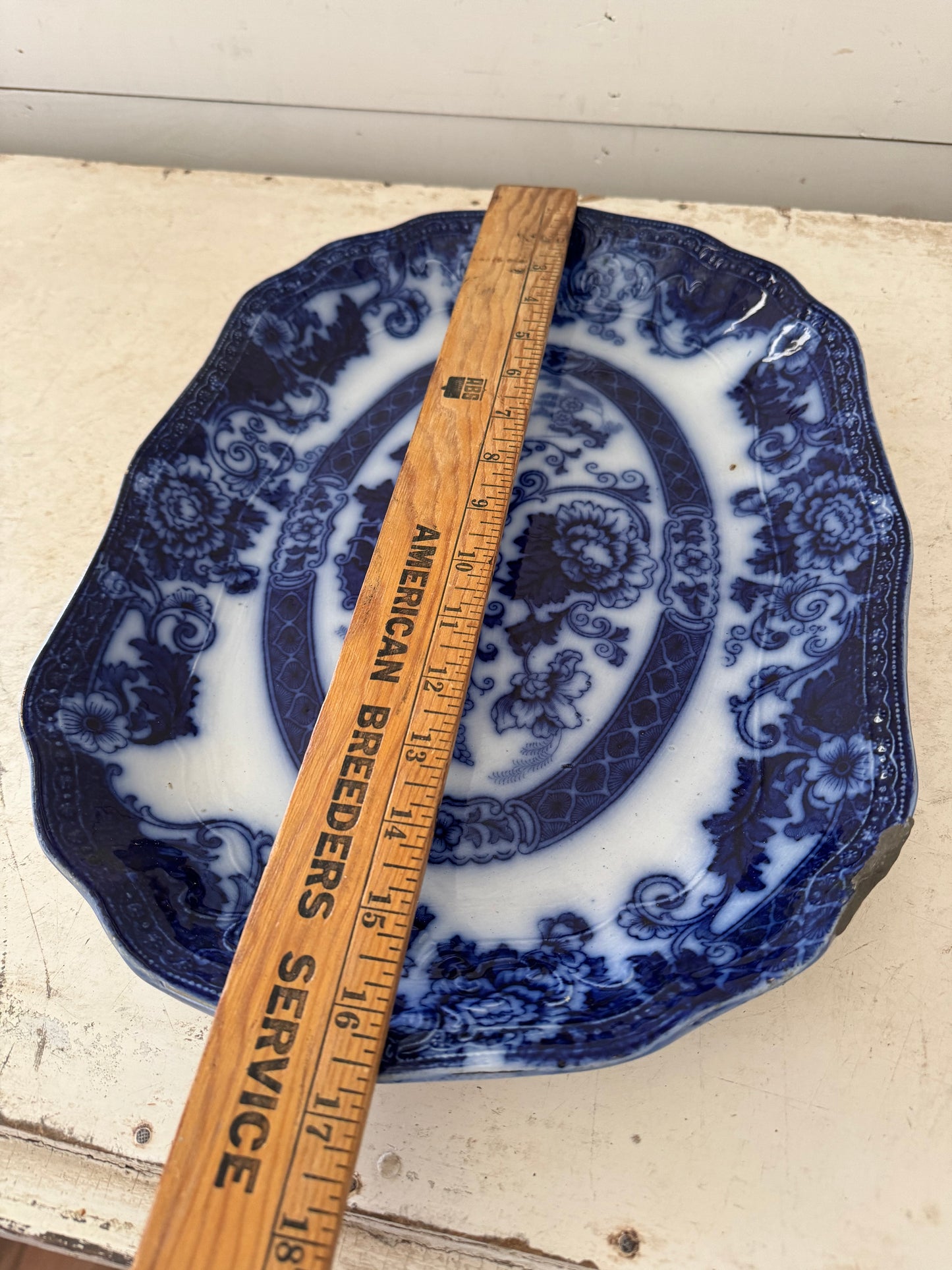 Antique Ironstone Flow Blue Verona Meat Dish or Platter - has repair as shown