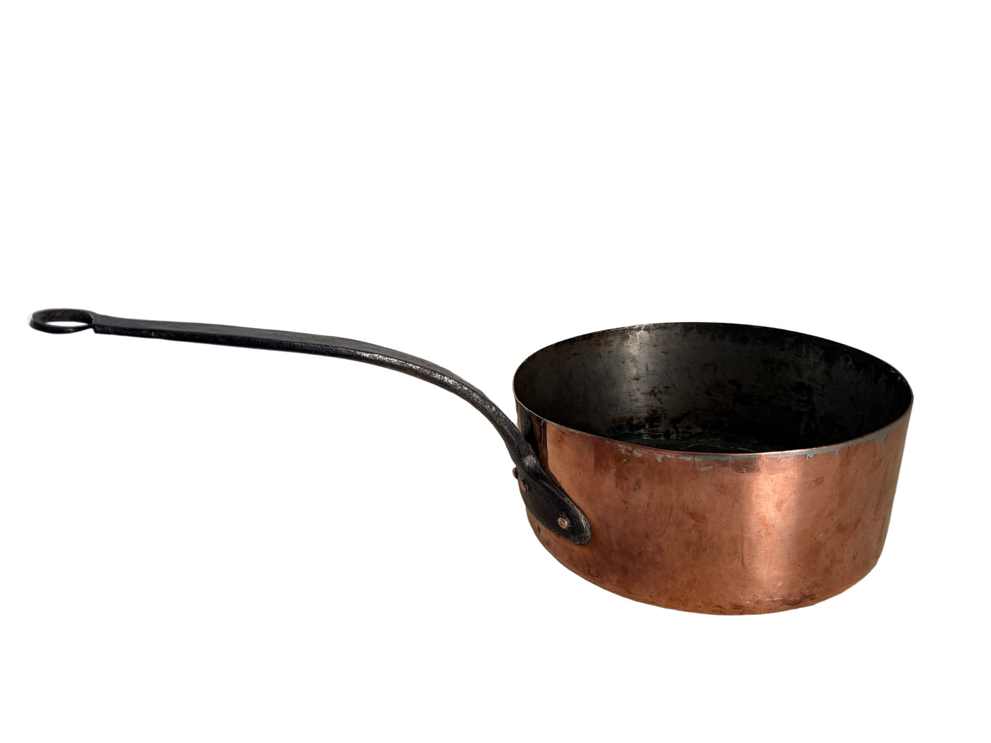 Antique French copper saucepan with a wrought iron handle - X Large