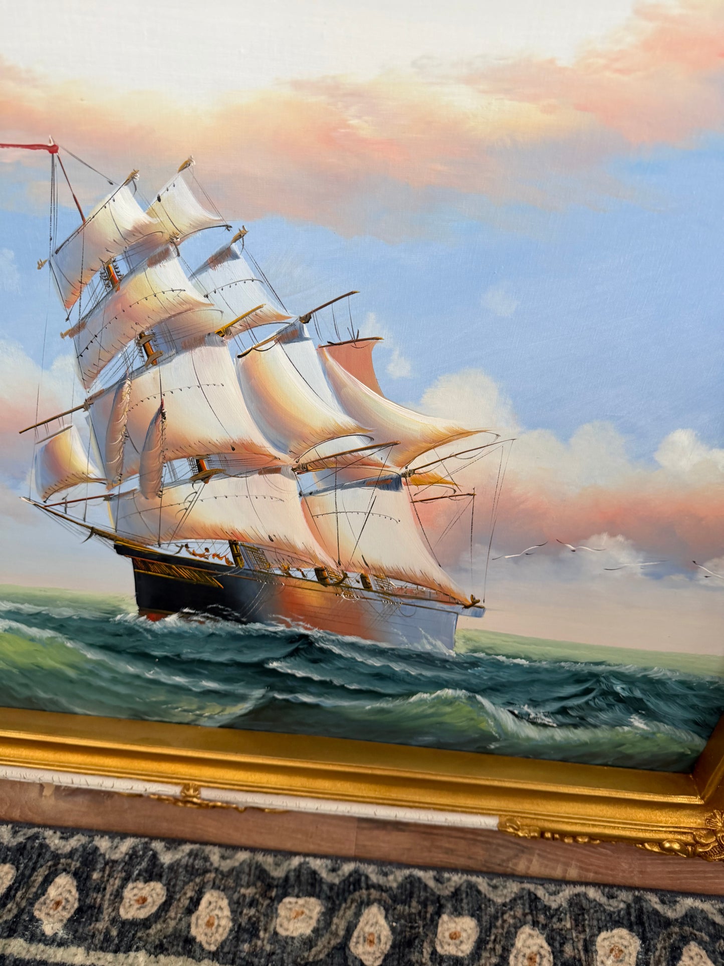 Original Ship Oil Painting in Frame
