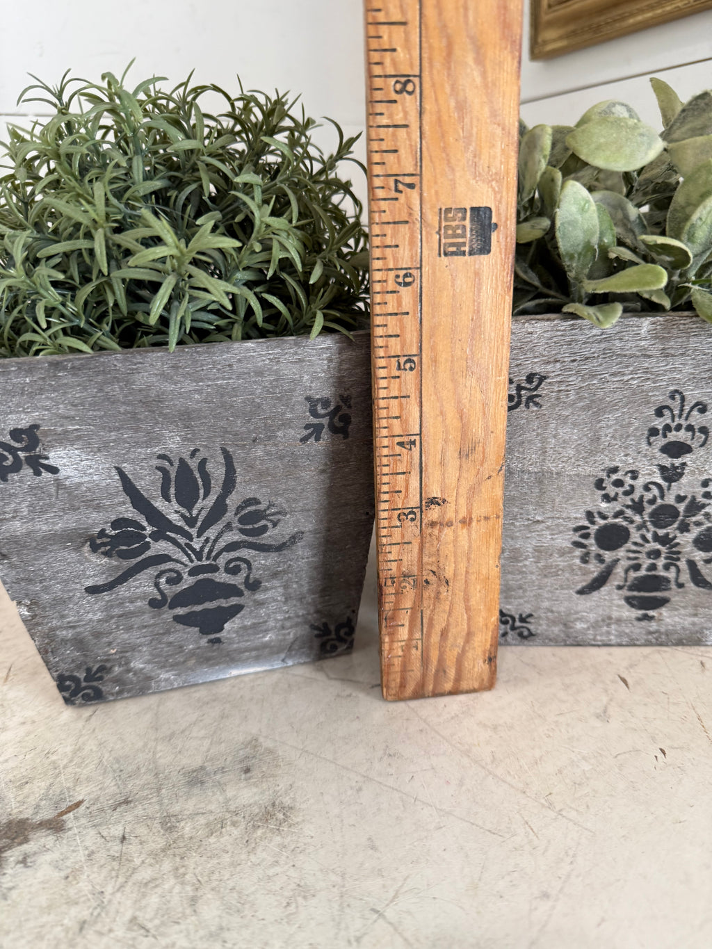 Set of stenciled planters - greenery not included