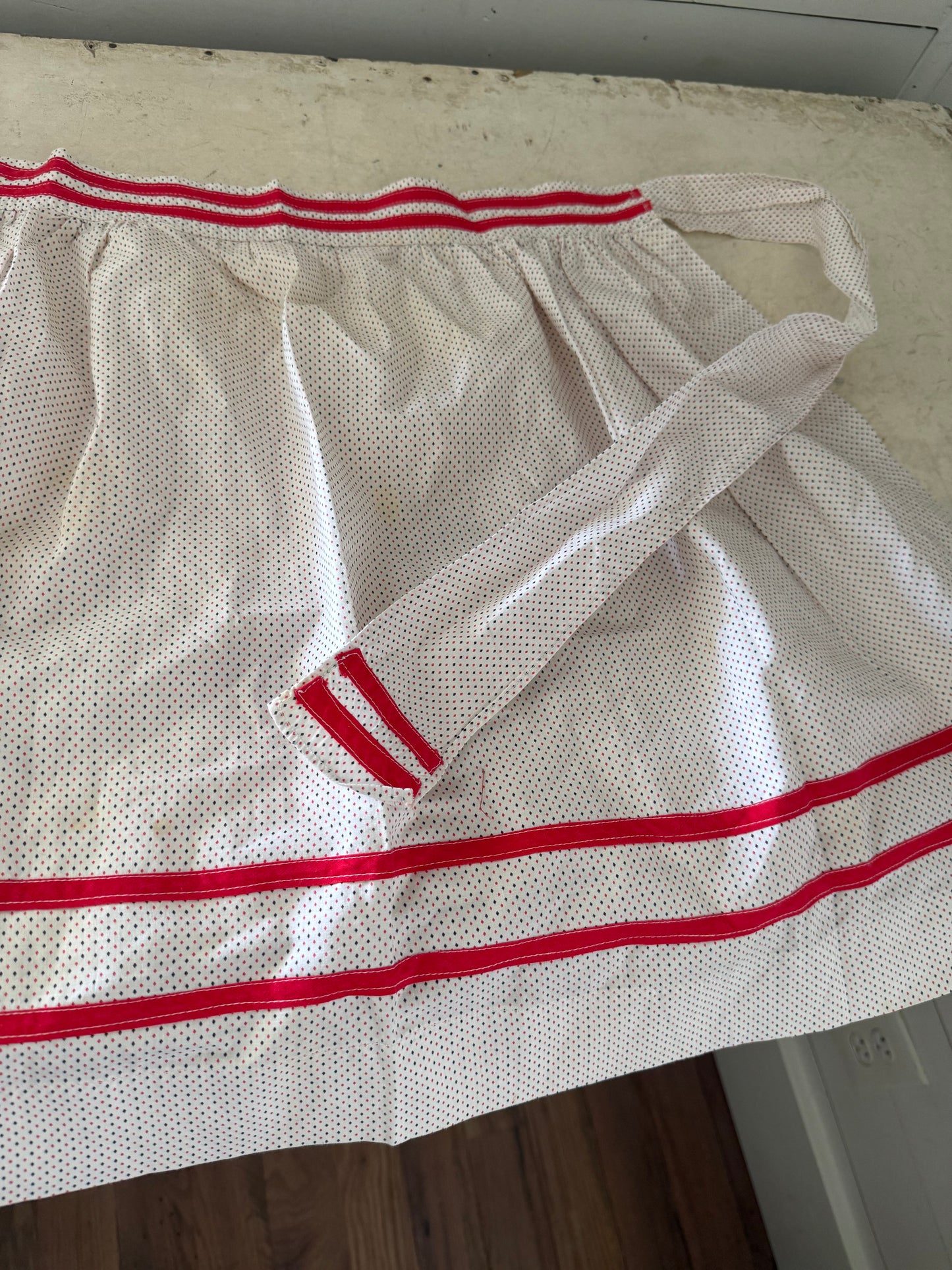 Vintage red and white polkadot half apron