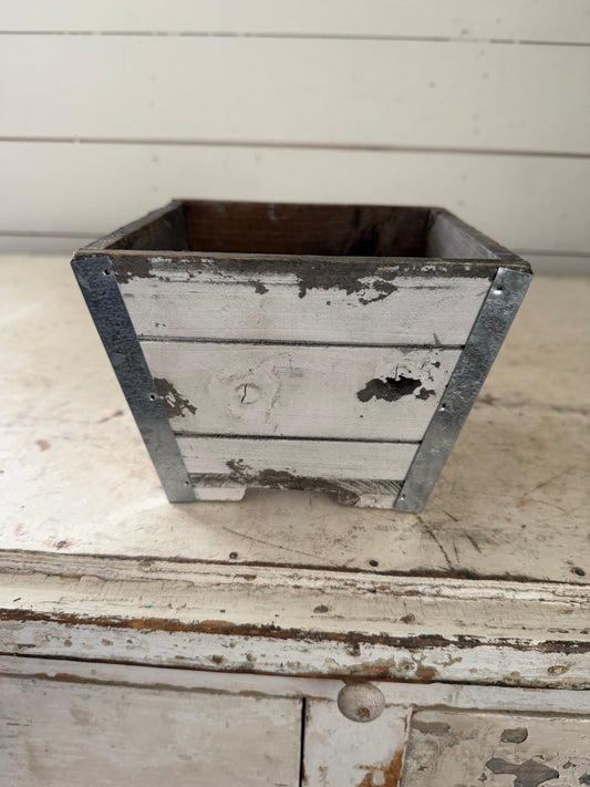 Rustic wood Planter with Galvanized bracing - Will get makeover