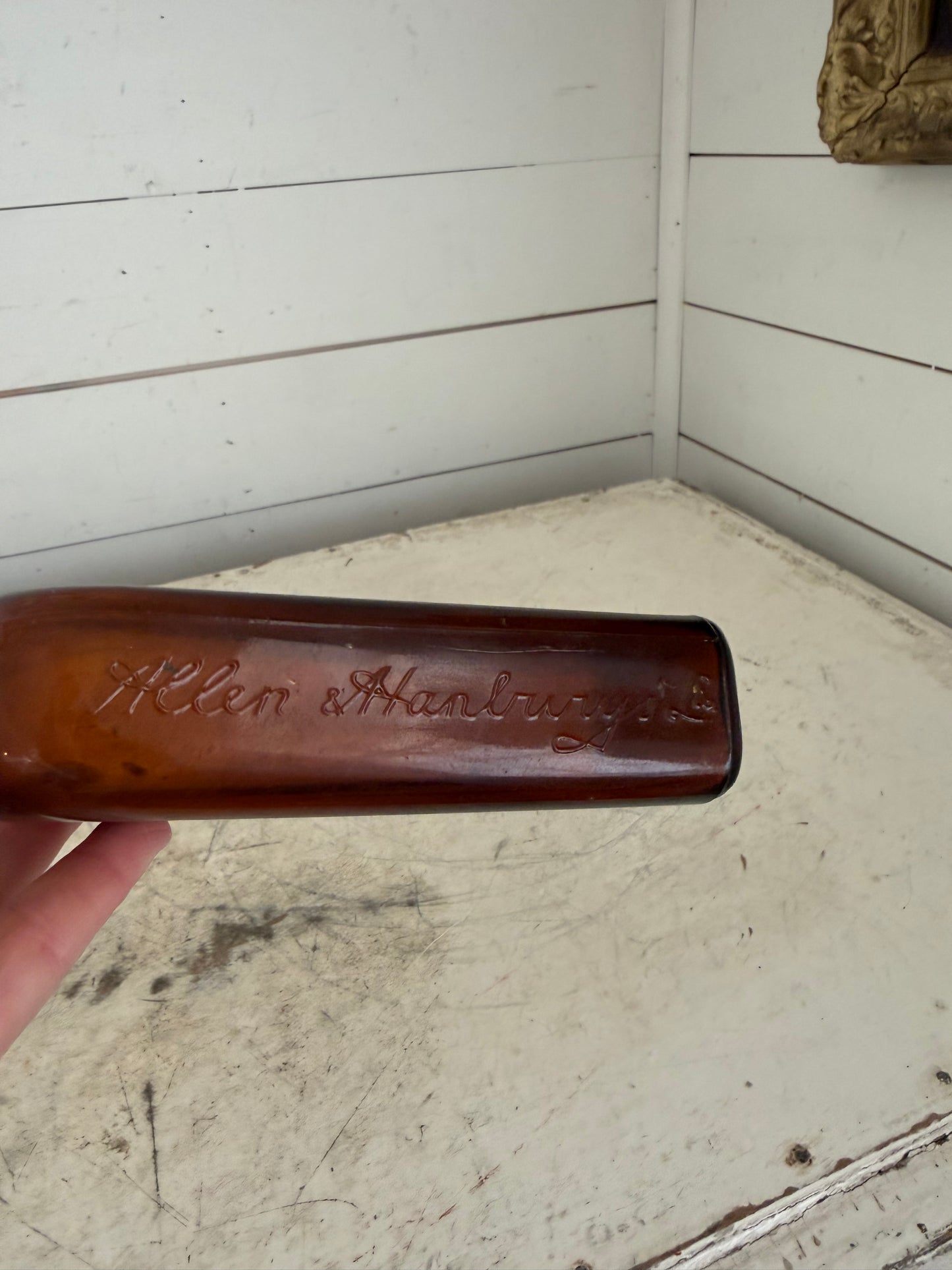 Large Vintage Allen & Hanburys Amber Bottle Chemist Pharmaceutical medicine bottle antique amber glass