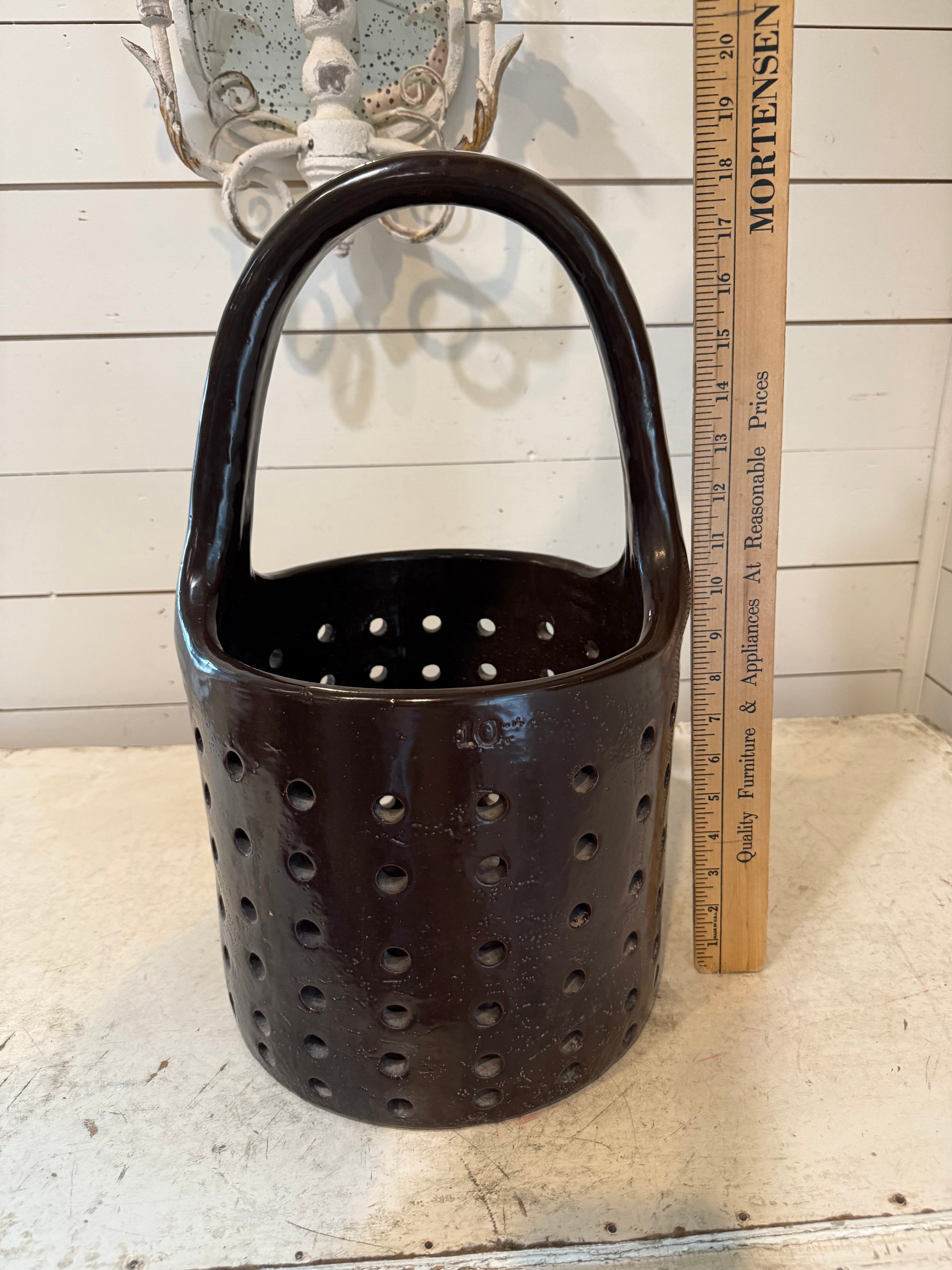 #10 Antique Salt Glazed Industrial Stoneware cheese strainer Dipping Baskets, Early 1900s