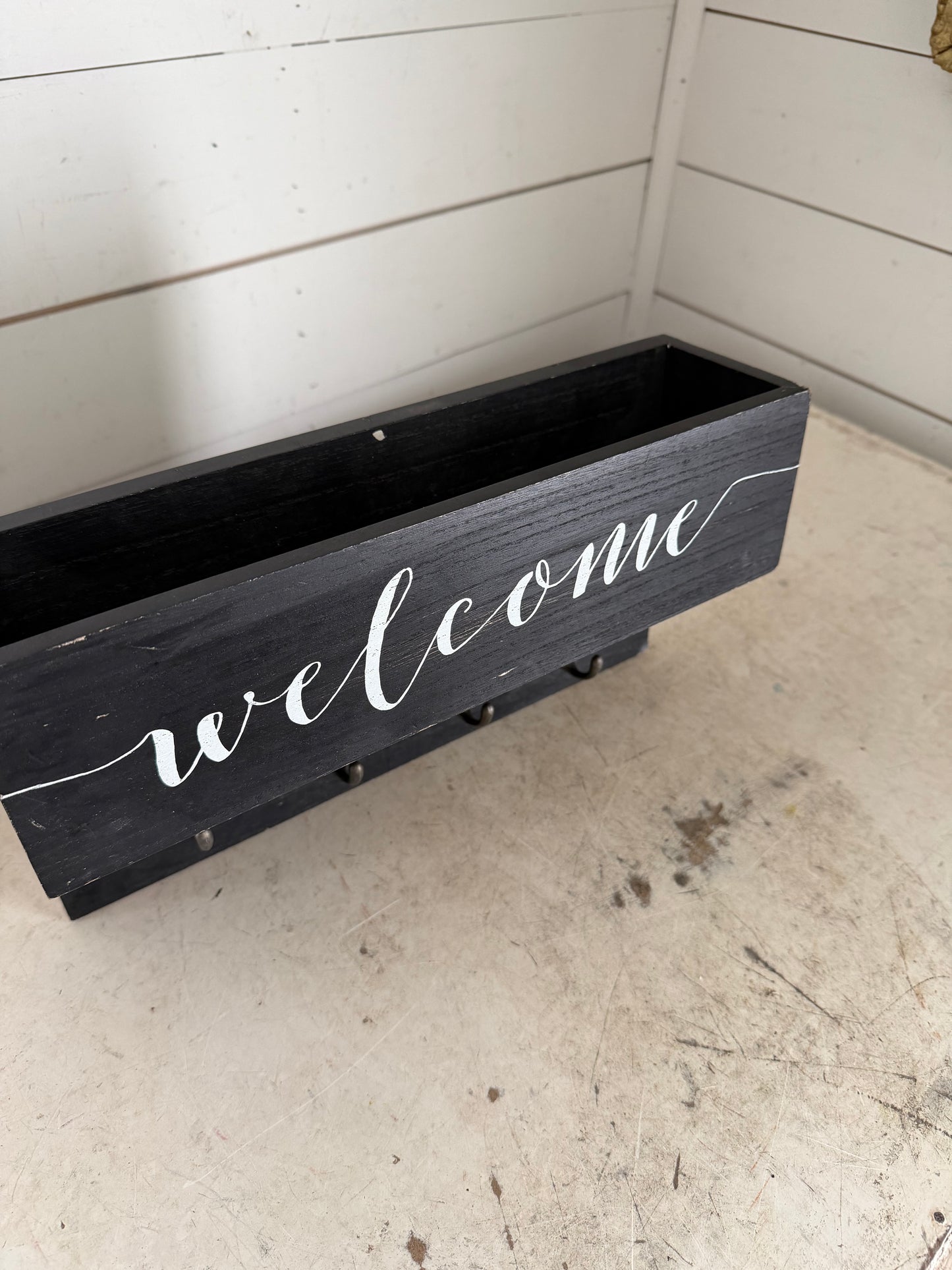 Wall mounted entryway organizer with hooks- will get makeover