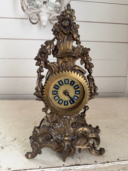 Antique Italian Rococo-style brass mantel clock - clock parts not original and not currently working for decor only as is