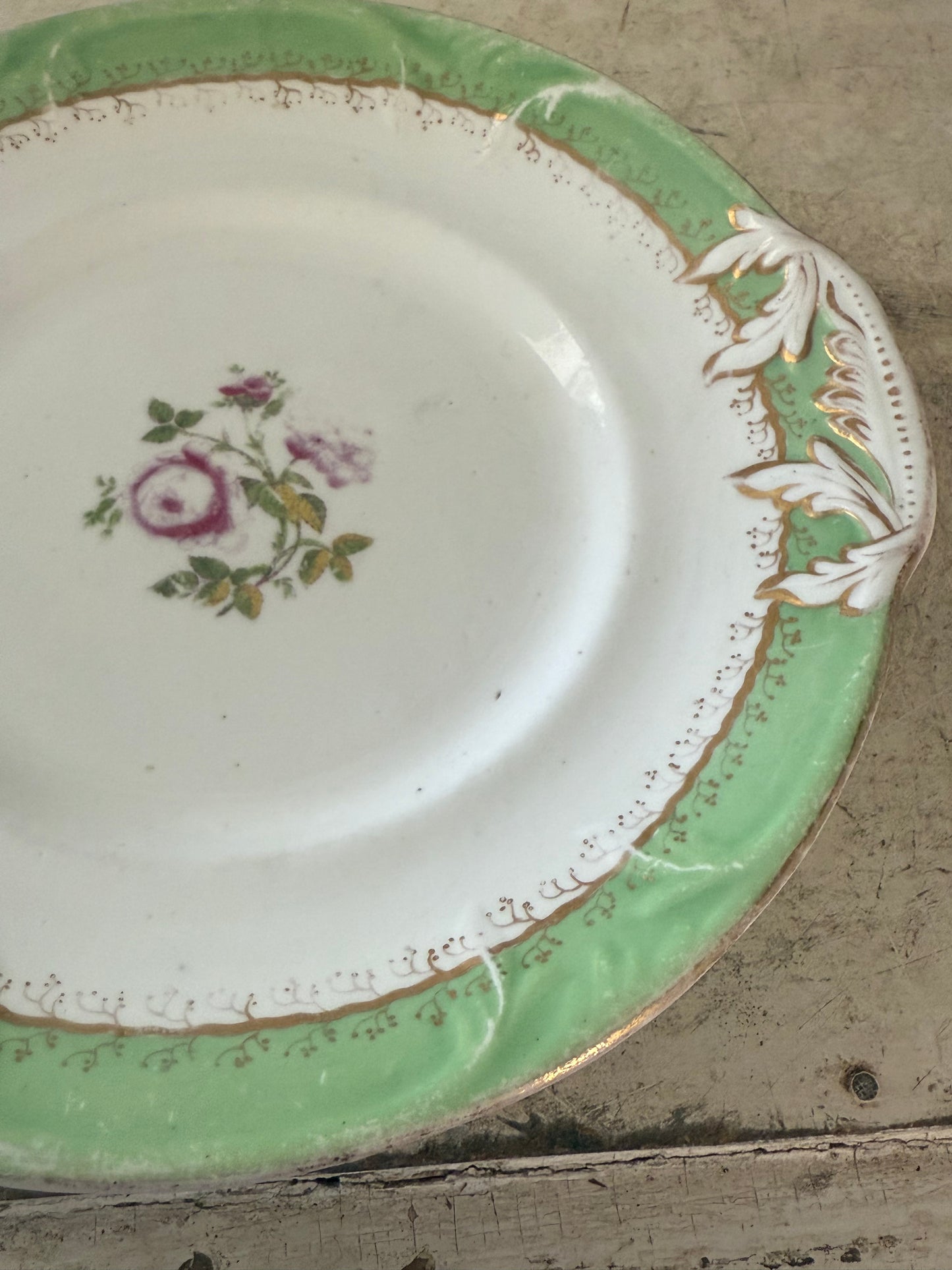 Derby Platter, apple green with c-scroll moulding & flowers