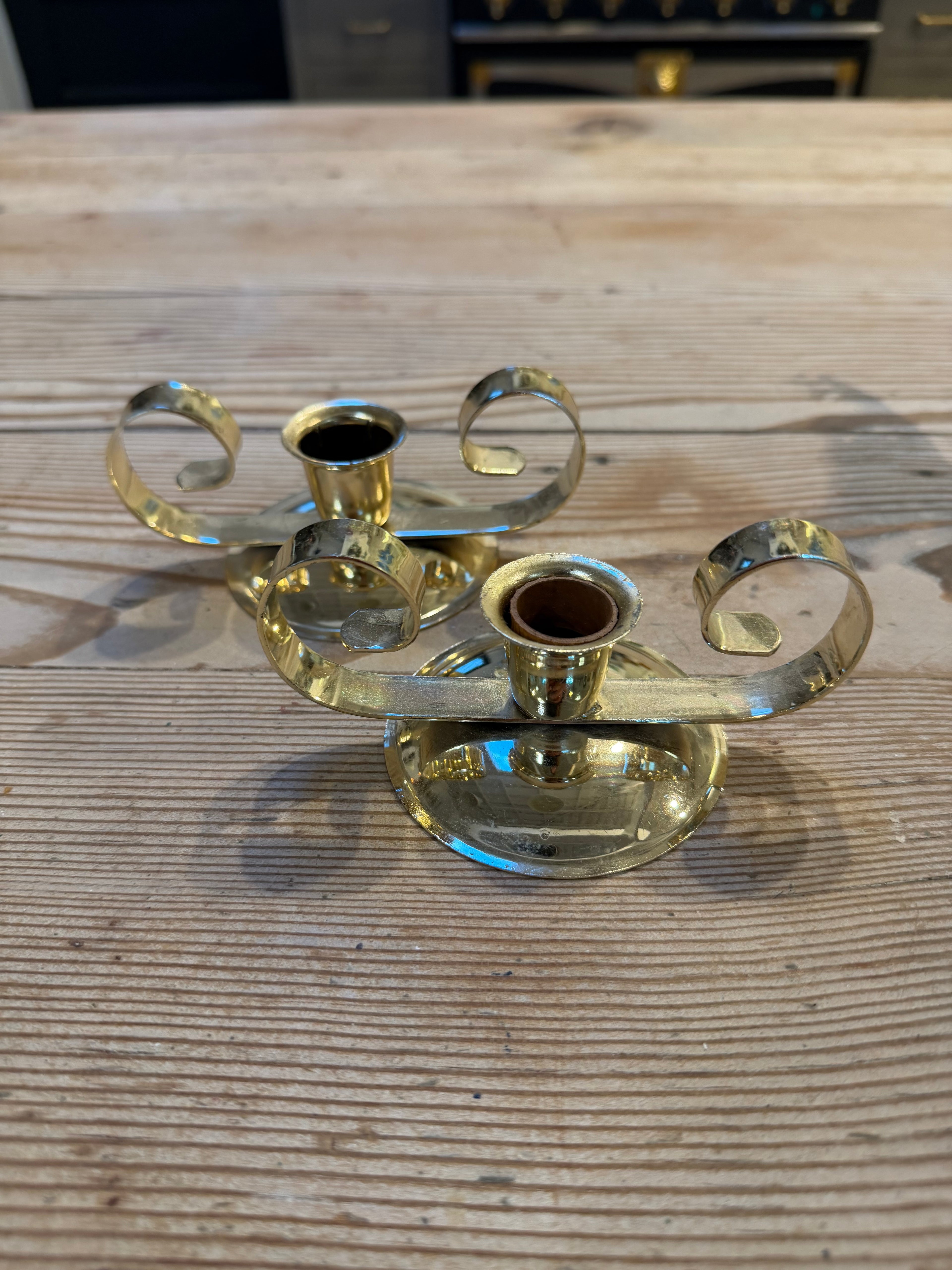 Art deco gold tone metal candle holder sold individually