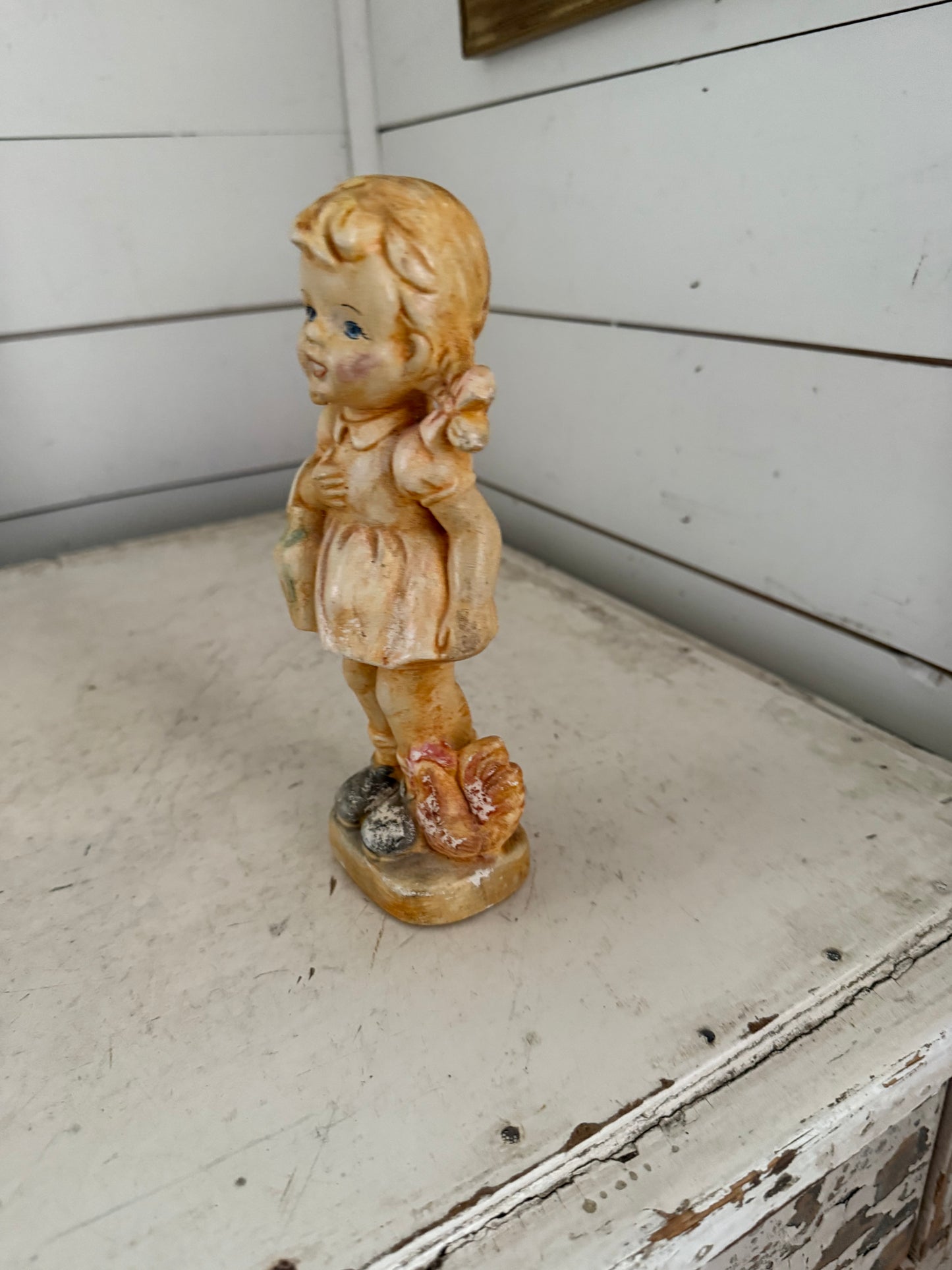 Vintage Girl with milk jug and chicken figurine