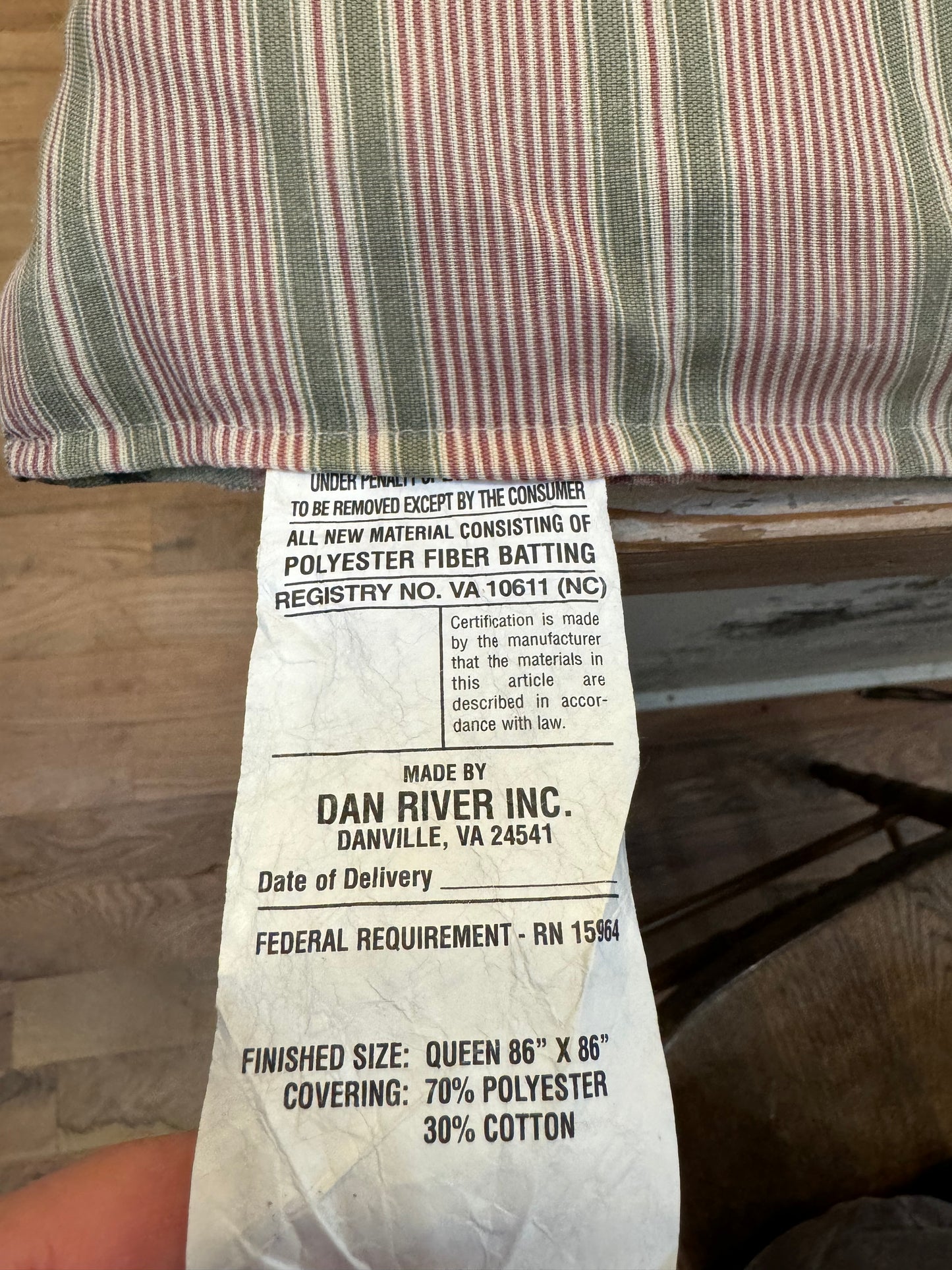 Dan River Floral & Stripe Queen Bedspread - Made in USA
