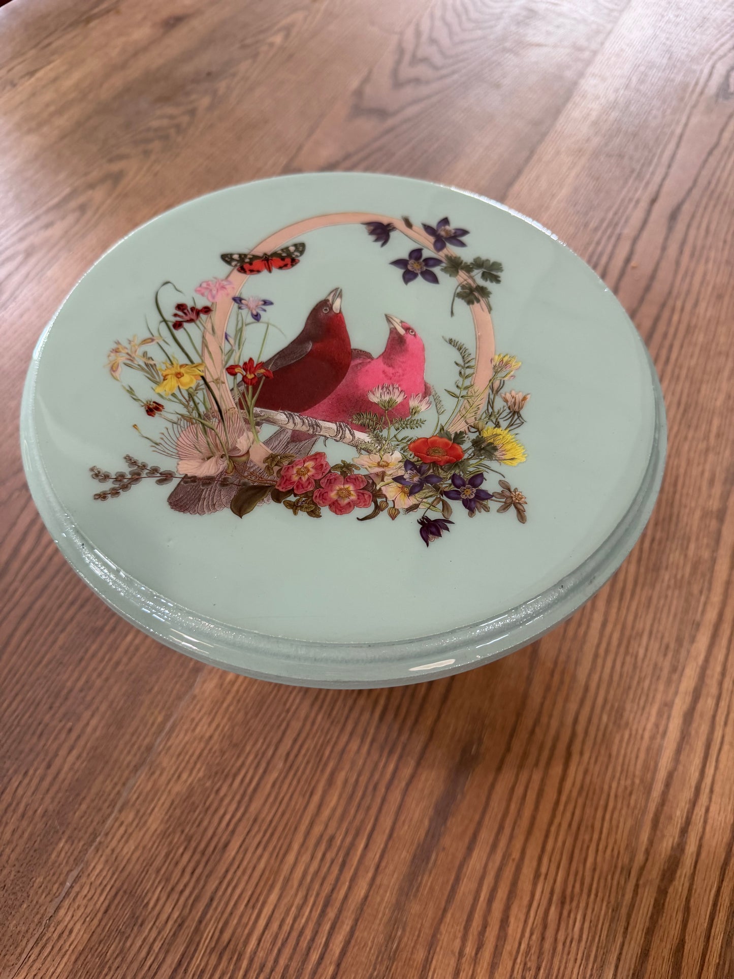 Hand Painted Floral  Pedastal Food Safe Resin on top