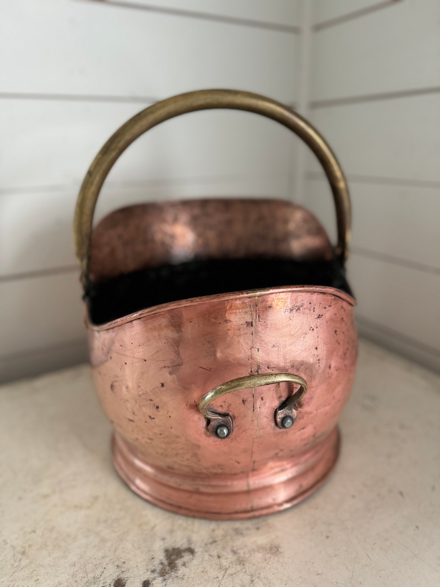 Antique Victorian quality copper helmet coal scuttle