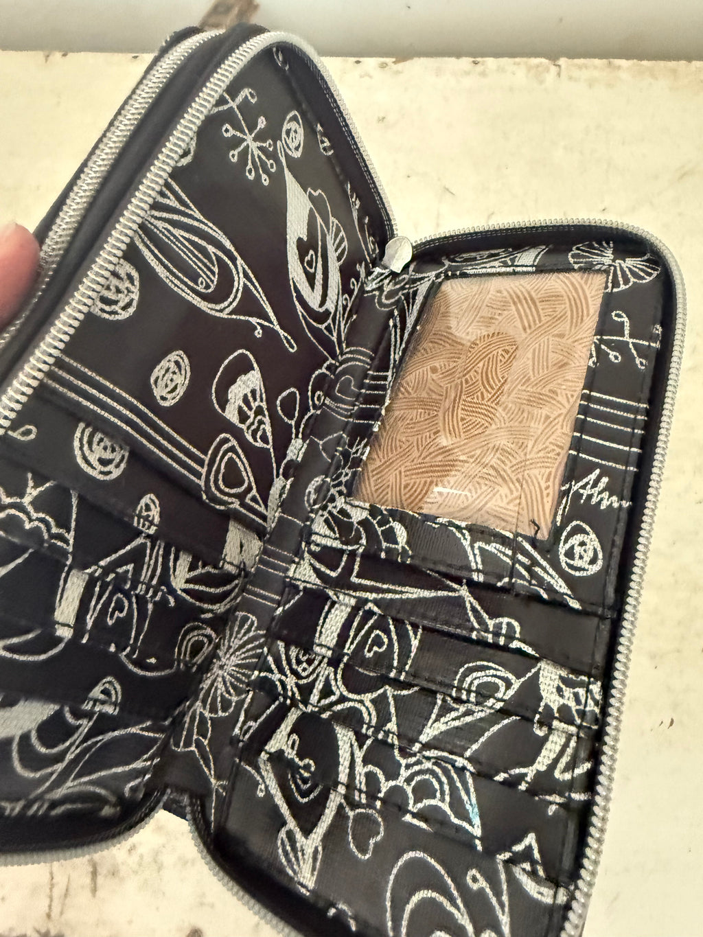 Sakroots Wallet Clutch Organizer Coated Canvas Metallic Songbird Black