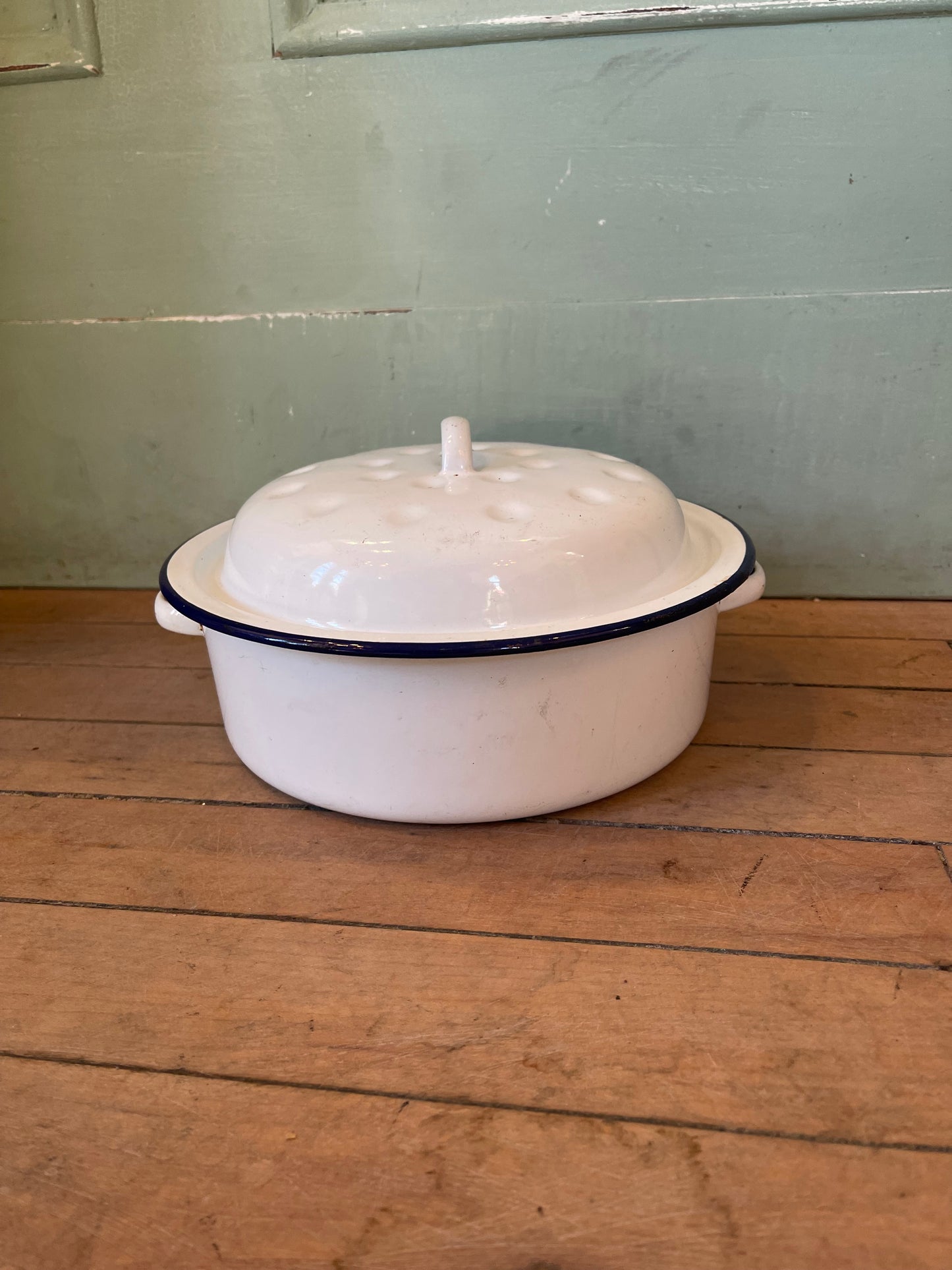 Vintage English Enamel Blue and White Roaster