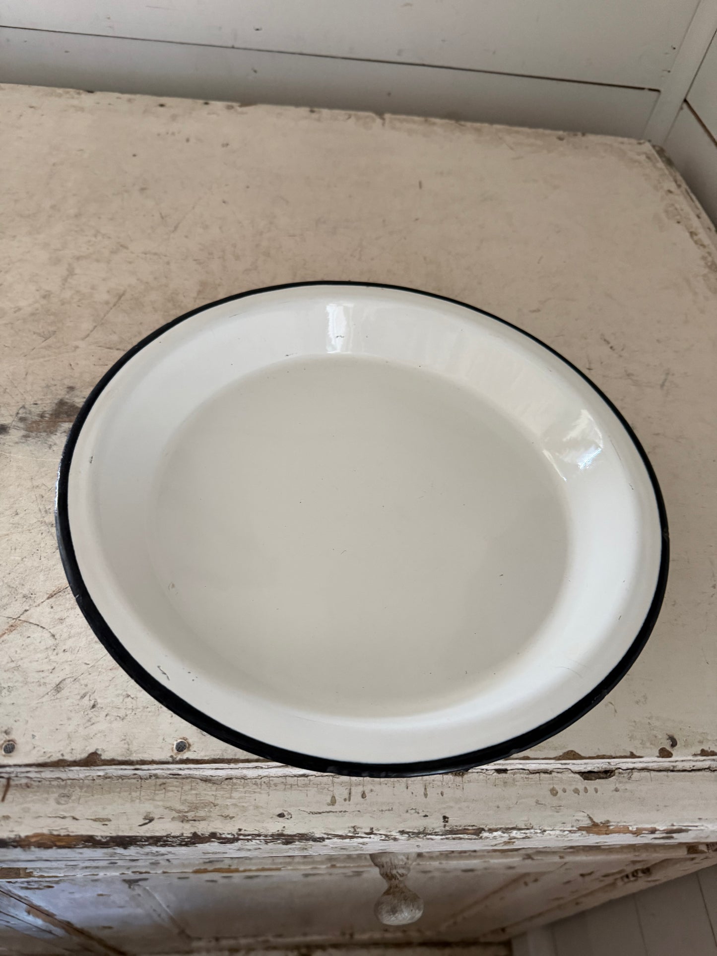 Deep Dish white enamel plate