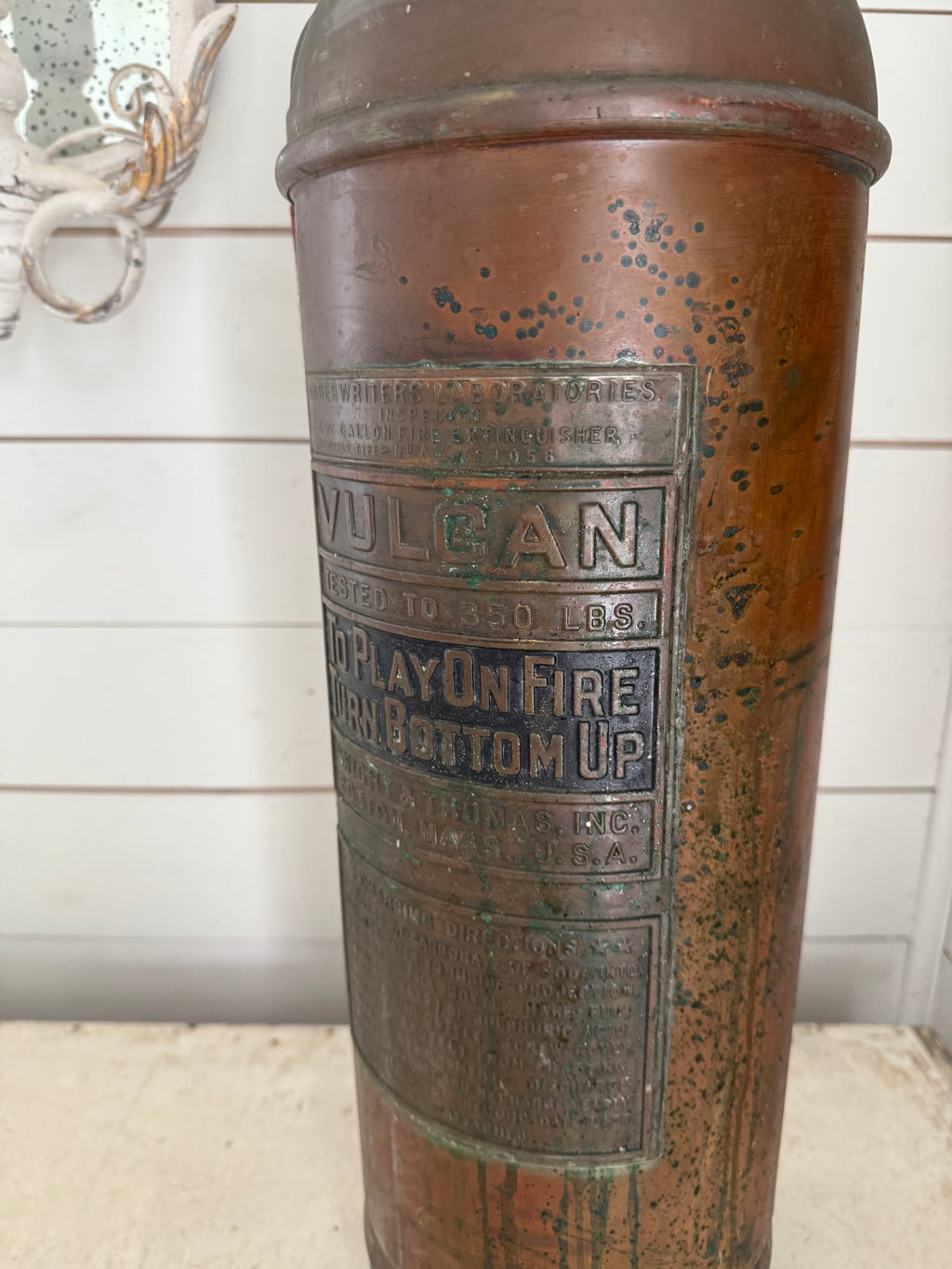 Vulcan Early 20th Century Brass and Copper Fire Extinguisher will get polished