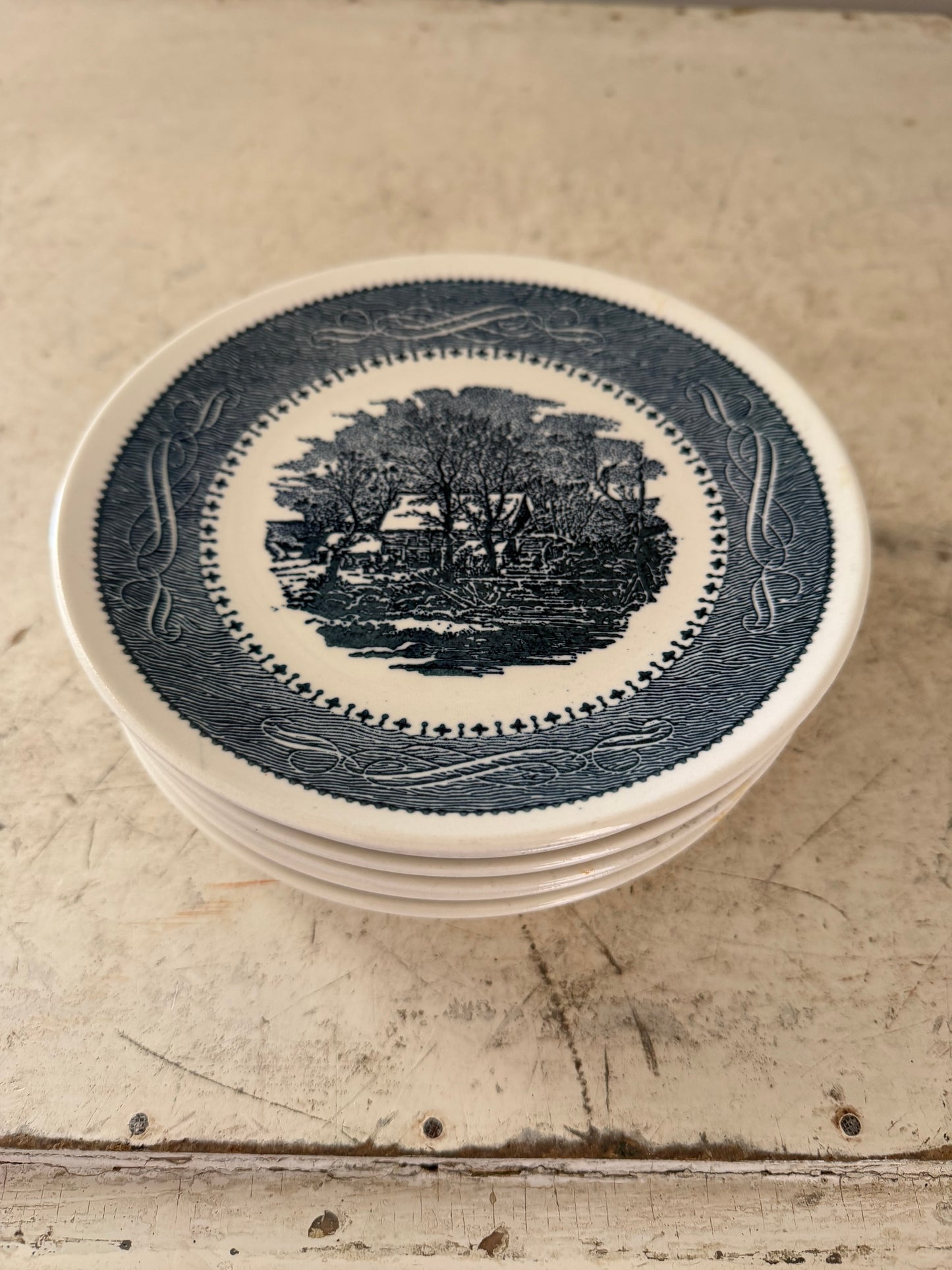 Currier and Ives ironstone ware Plate 6” blue transfer sold individually