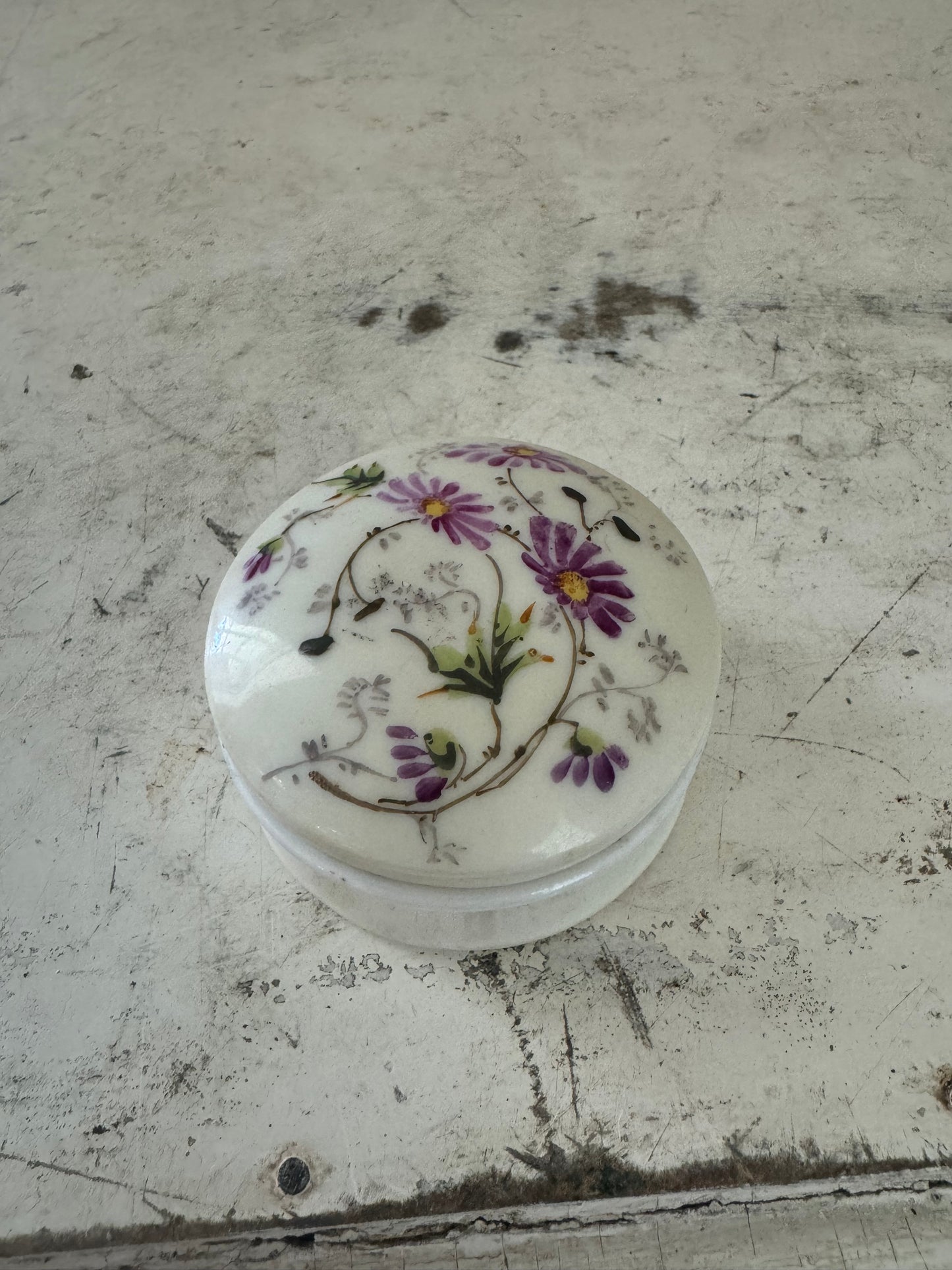 English Hand Painted Trinket Dish purple flowers