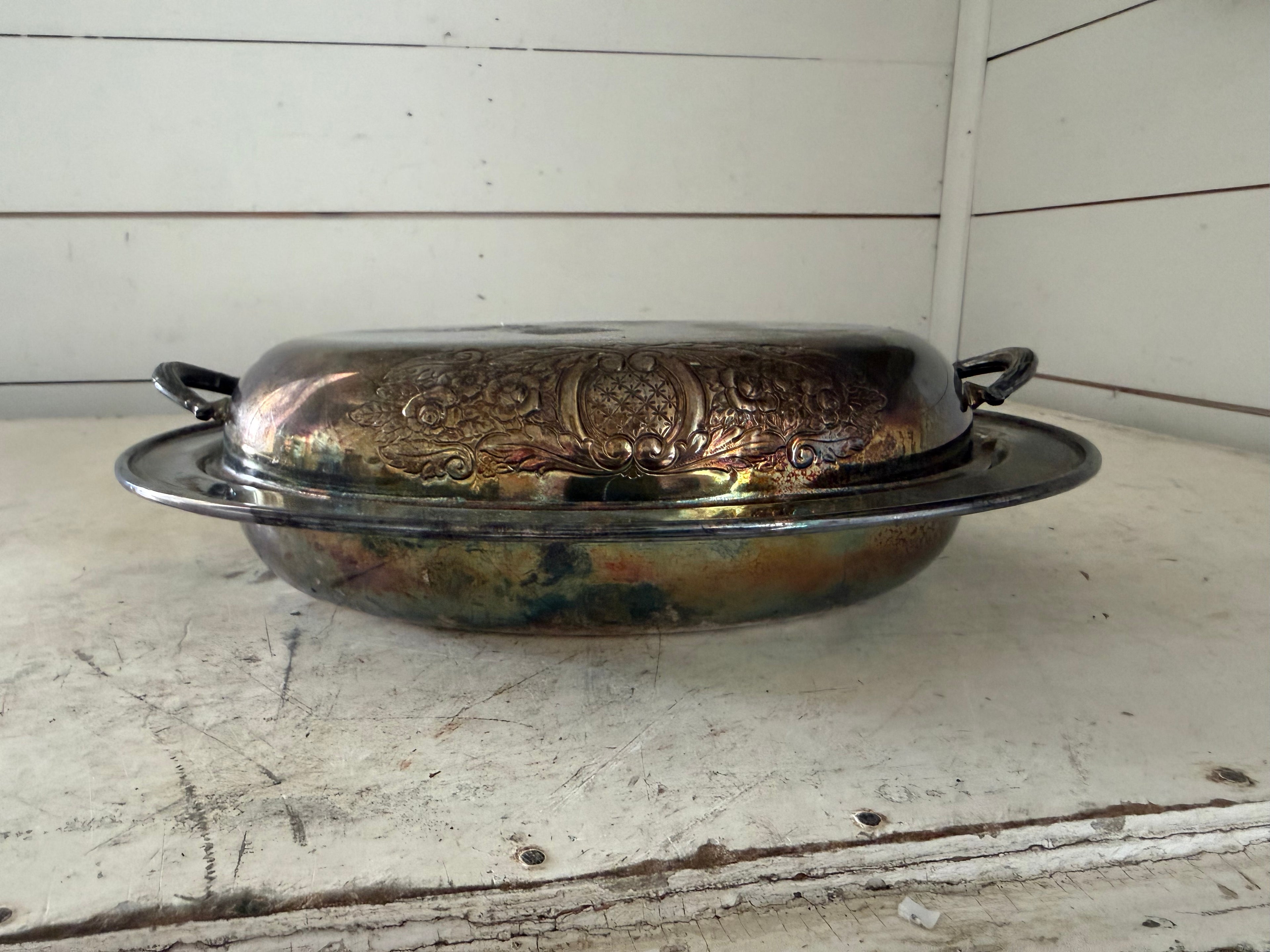 Silver Plated Server with embossed design lid