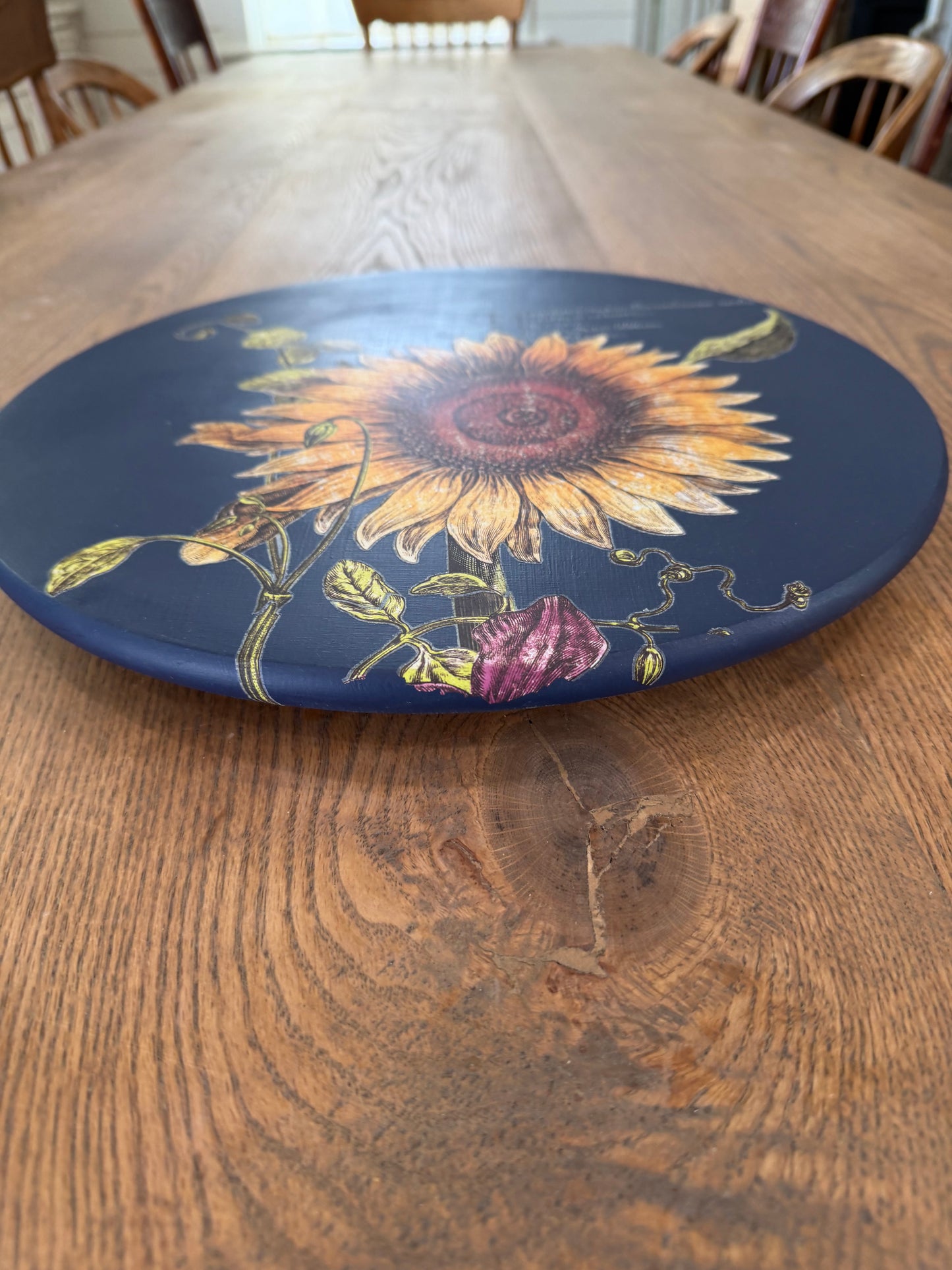Large, Lazy Susan Painted in Pacific With Sunflowers
