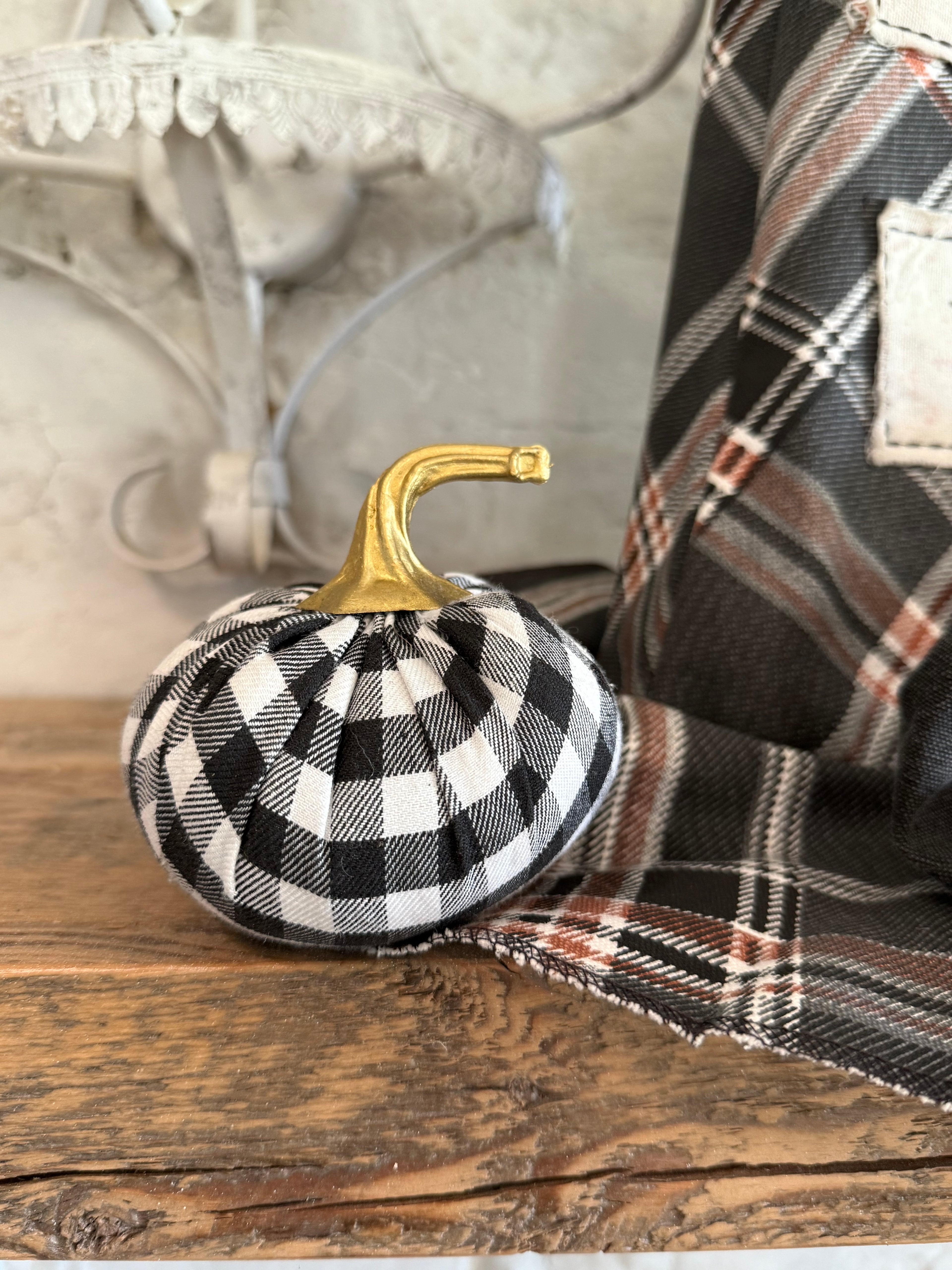 Small buffalo check pumpkin with gold stem
