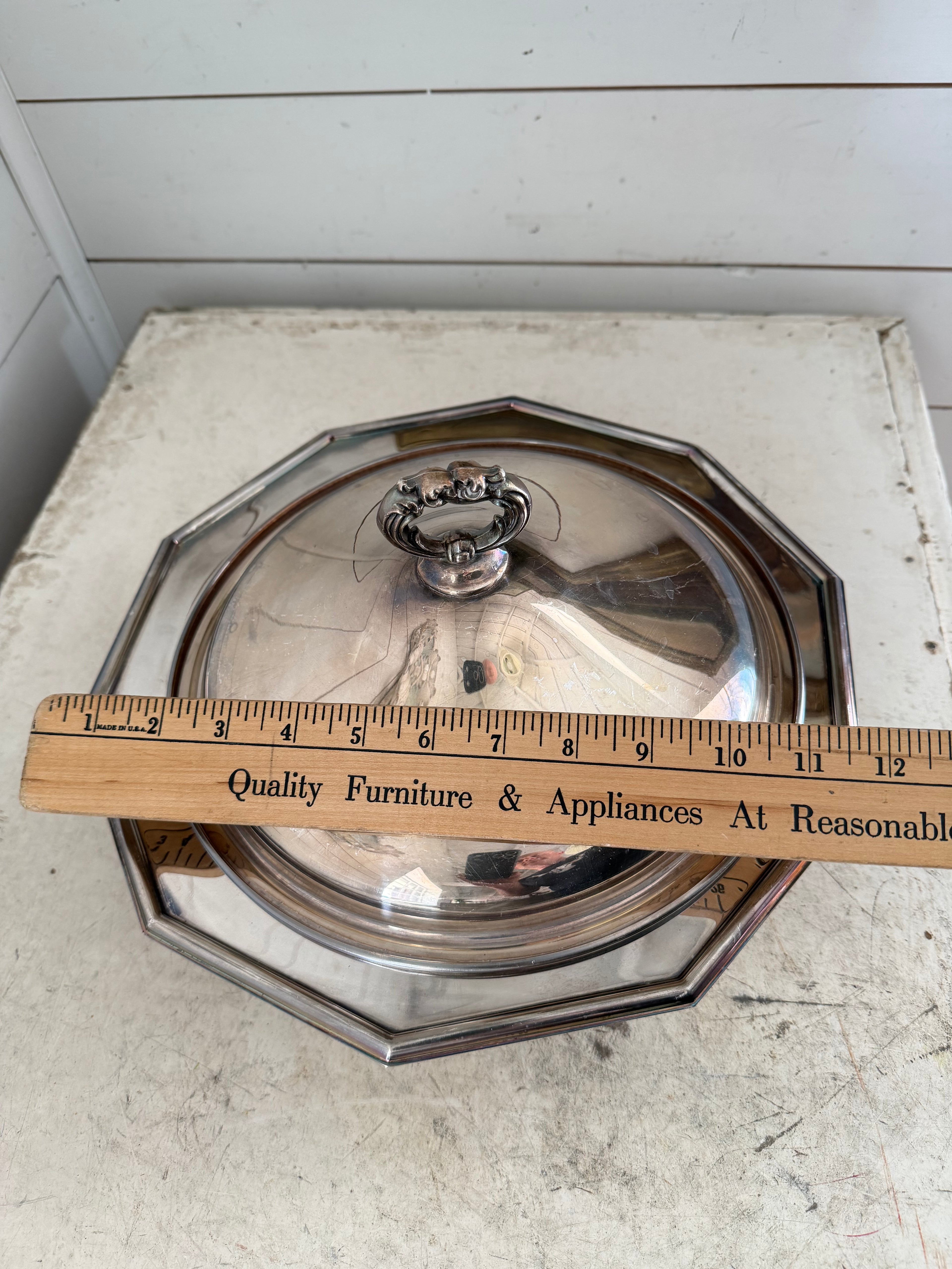 Vintage silver-plated lidded serving dish with feet
