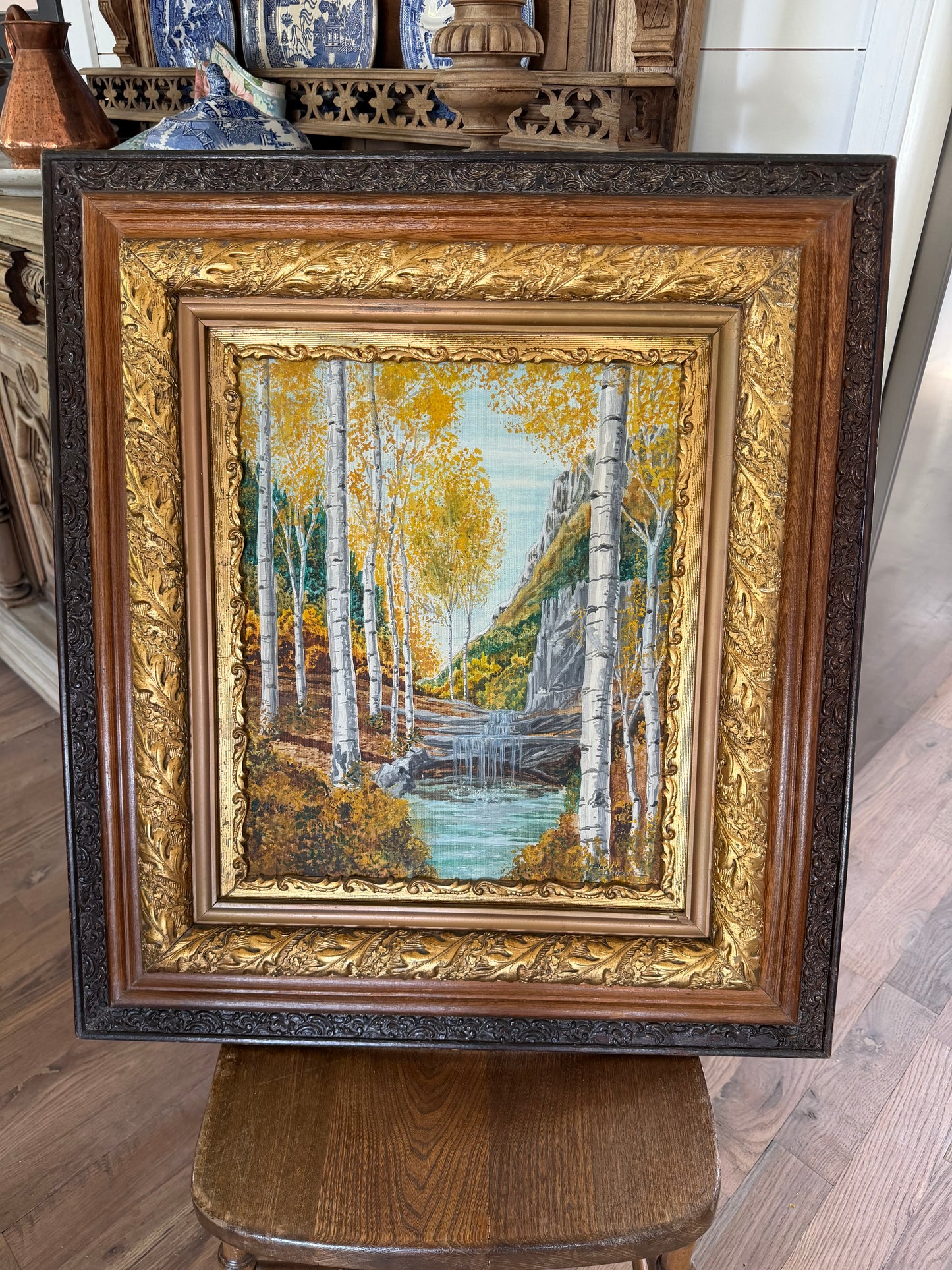 Beautiful ornate frame will get new art or original oil can stay in