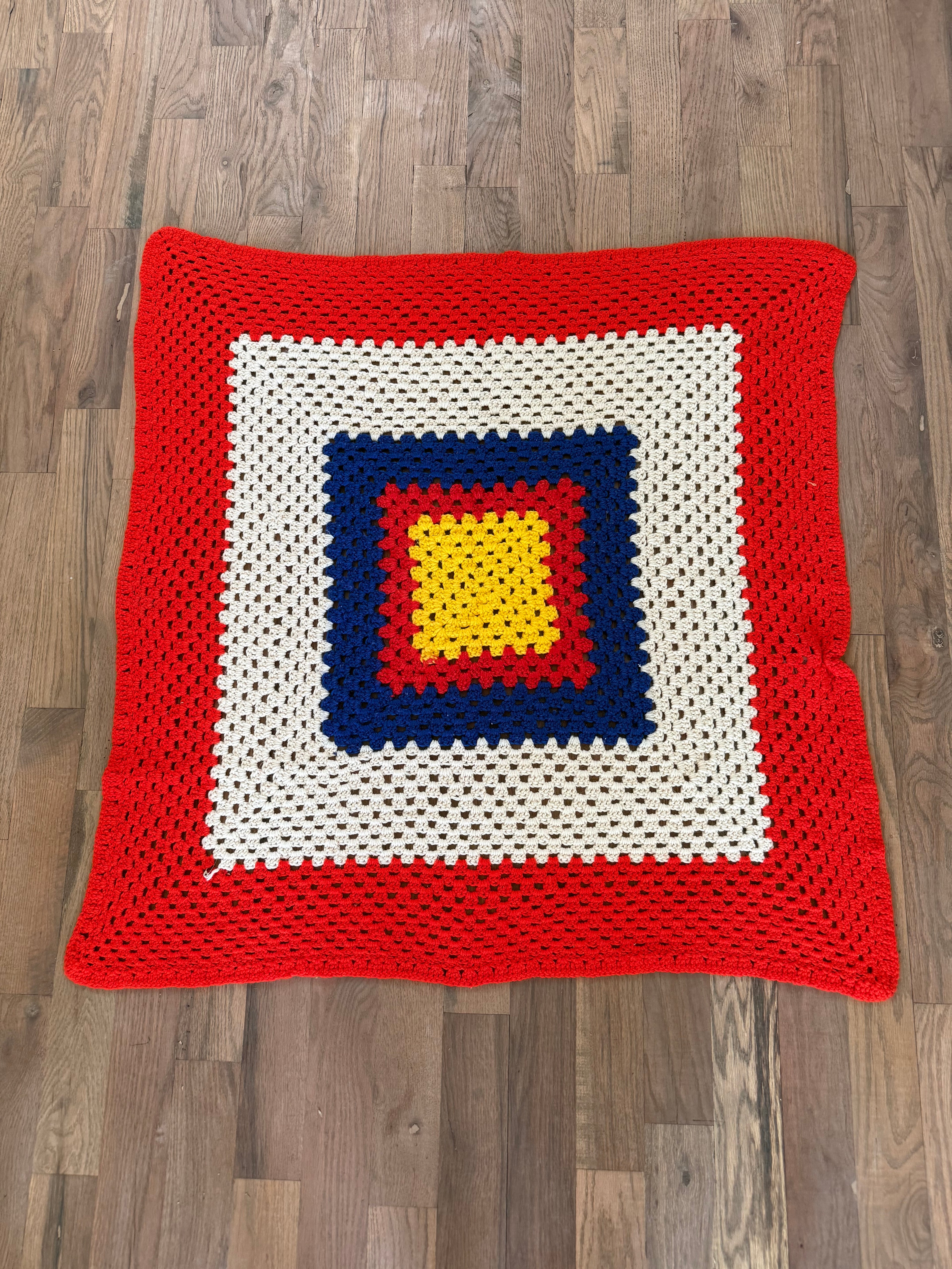 Small Square, Red, White, Yellow, Blue Afghan