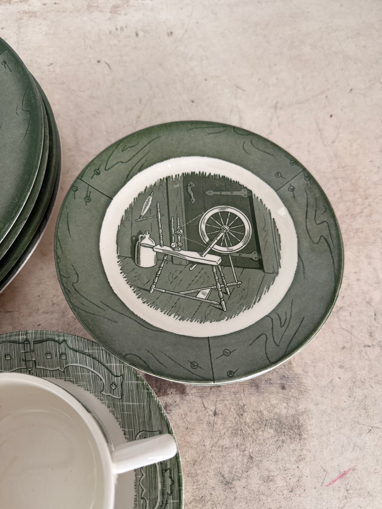 Vintage Colonial Stoneware Dishes - Green sold individually