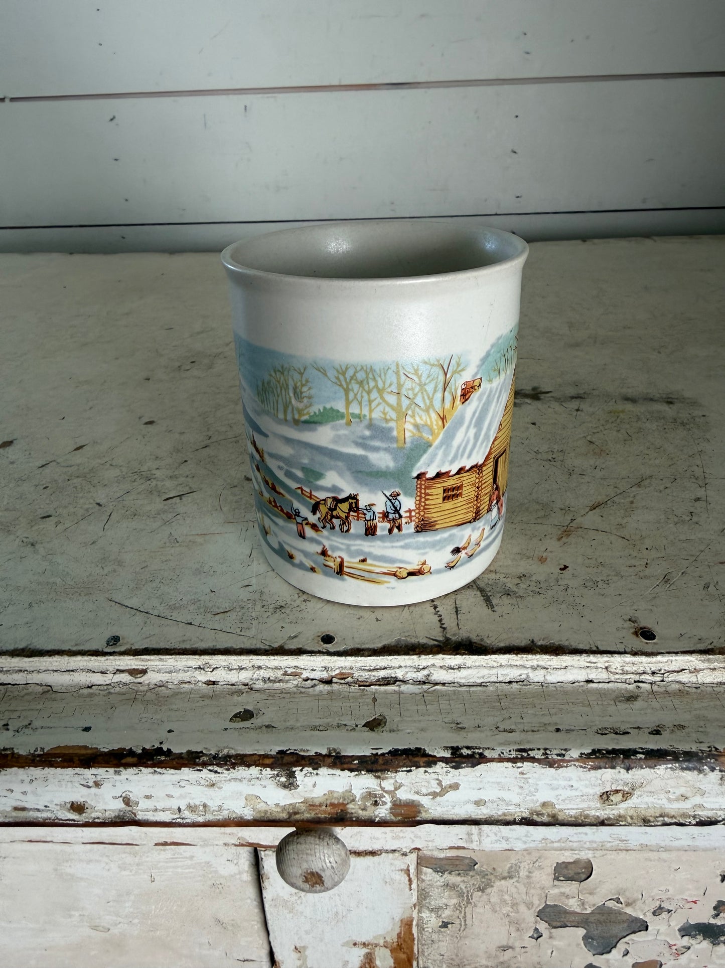 Vintage Sunnycraft stoneware Hand Painted Barn Scene