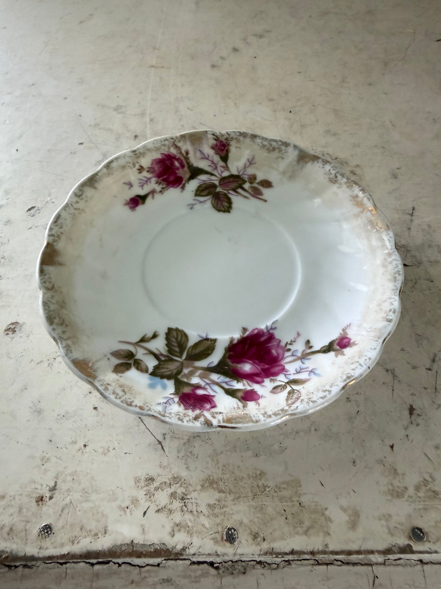 China Saucer With Opposing Roses and gold colored trim